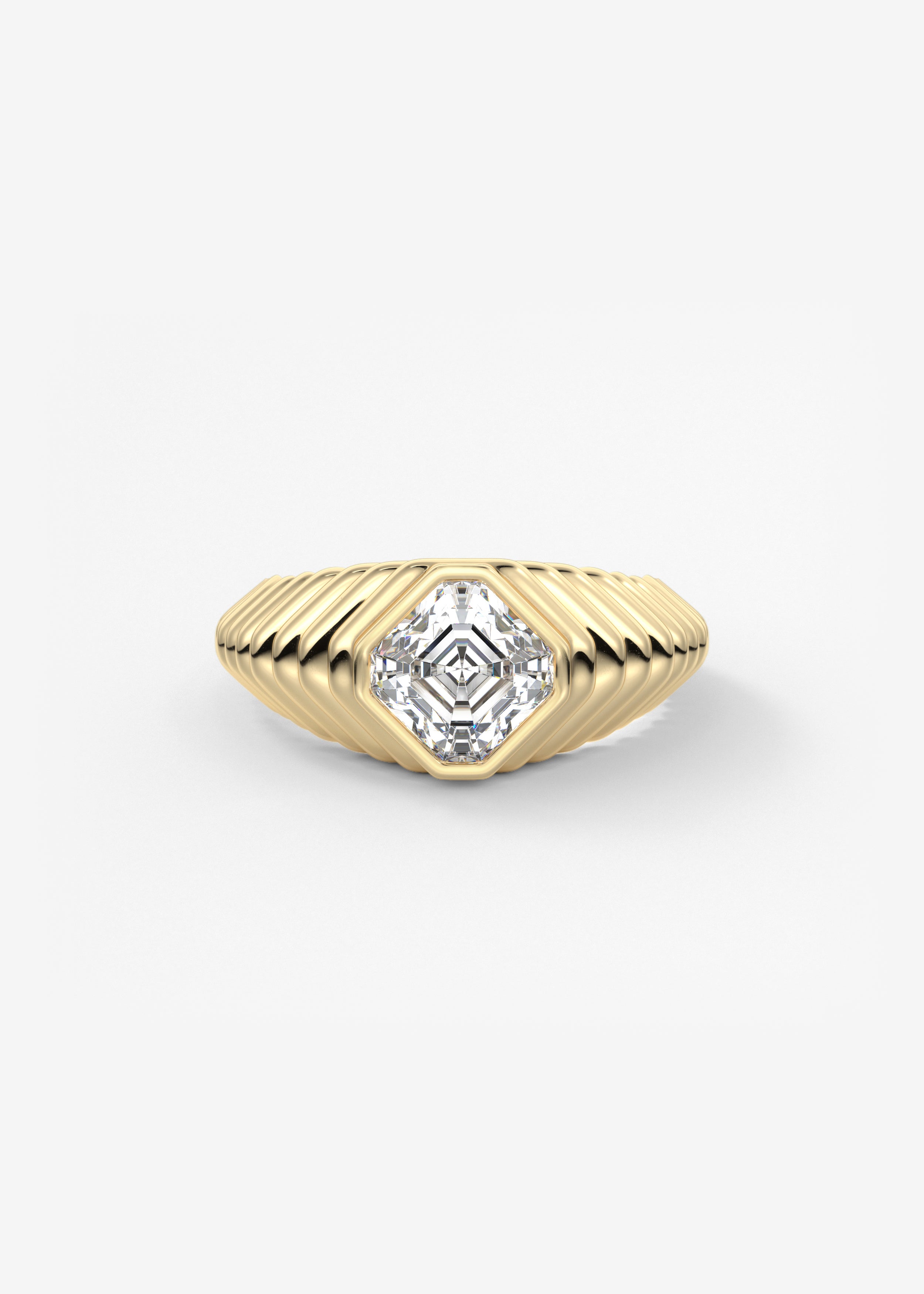 The Radiator  engagement in YG metal featuring Asscher cut with Bezel,Chunky setting