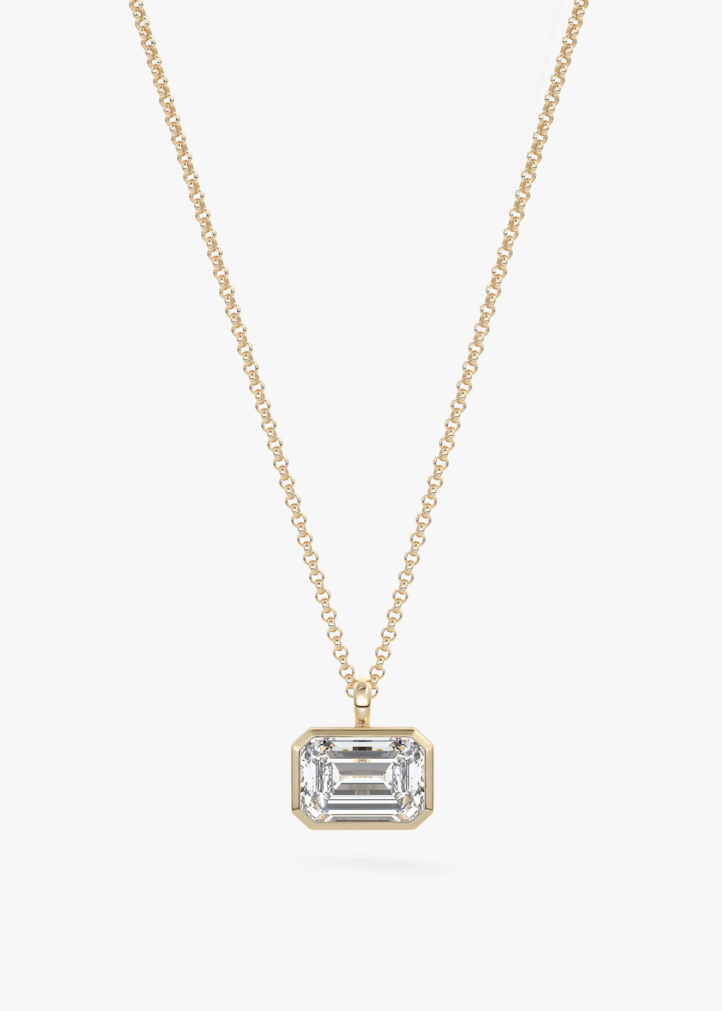 The Lowrider E.W.  necklace in YG metal featuring Emerald cut with Bezel,Emerald,Solitaire setting