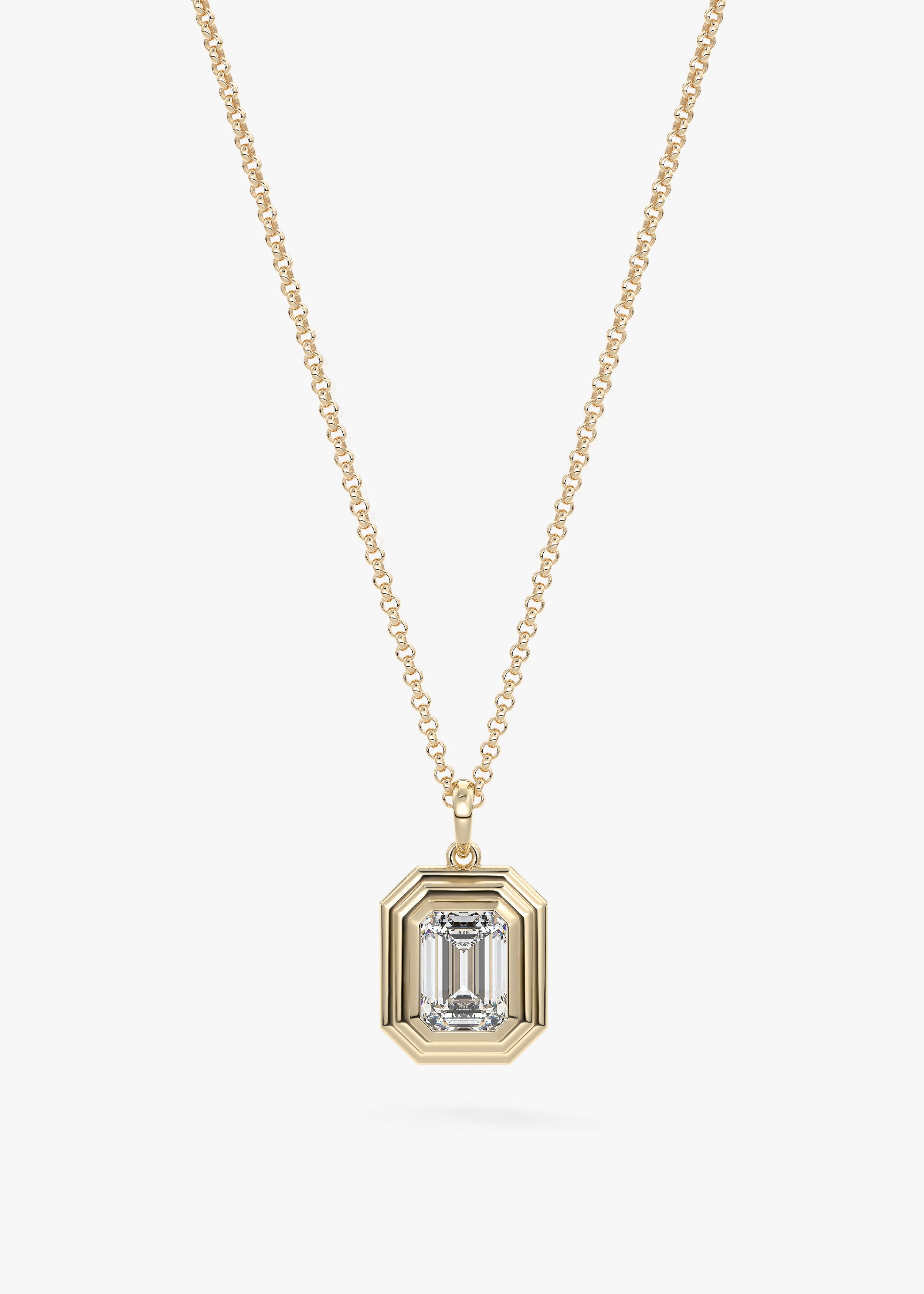 The Radiator necklace in YG metal featuring Emerald cut with Bezel,Emerald,Solitaire setting