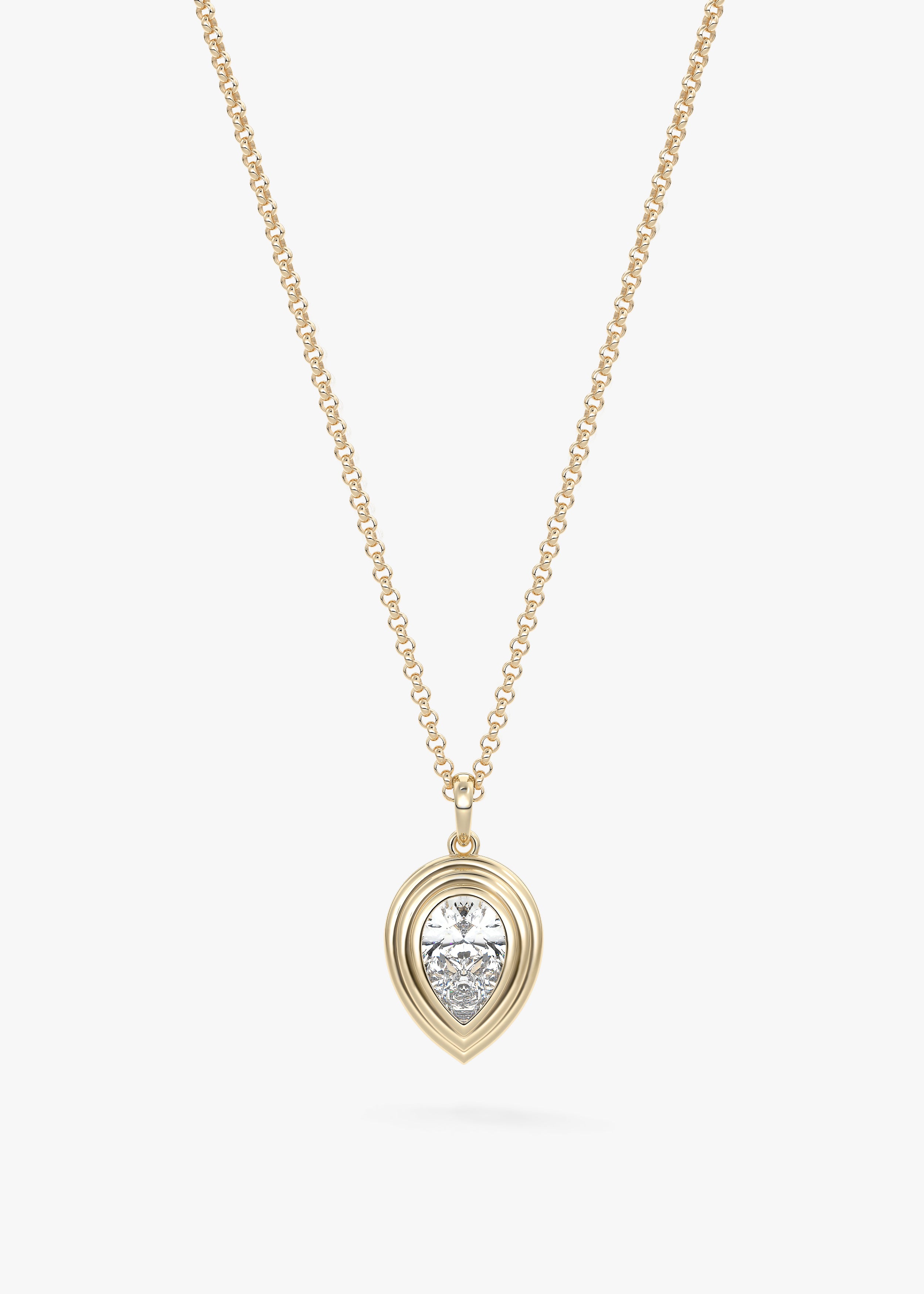 The Radiator  necklace in YG metal featuring Pear cut with Bezel,Pear,Solitaire setting