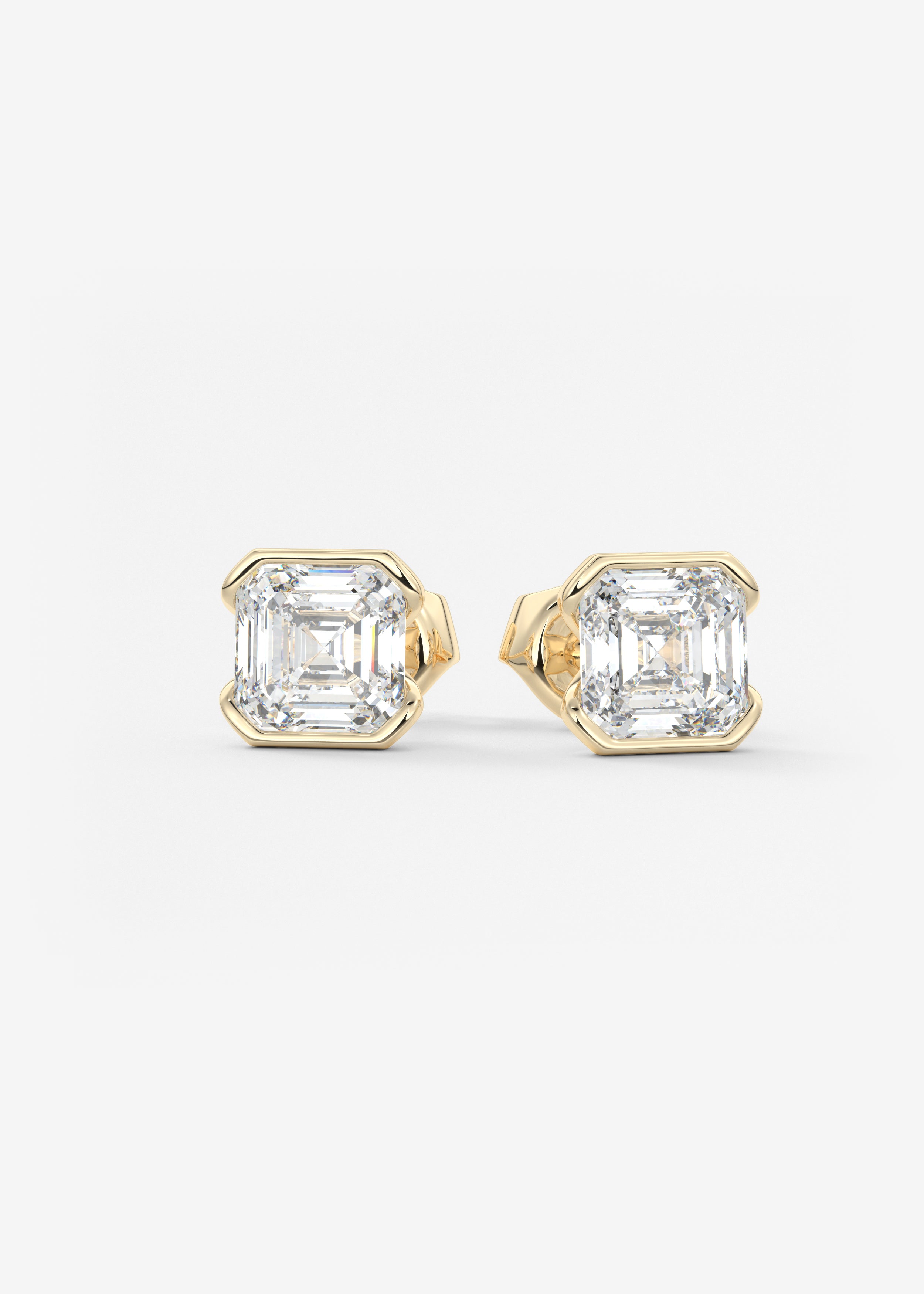 The Clutch  stud in YG metal featuring Asscher cut with Half Bezel setting