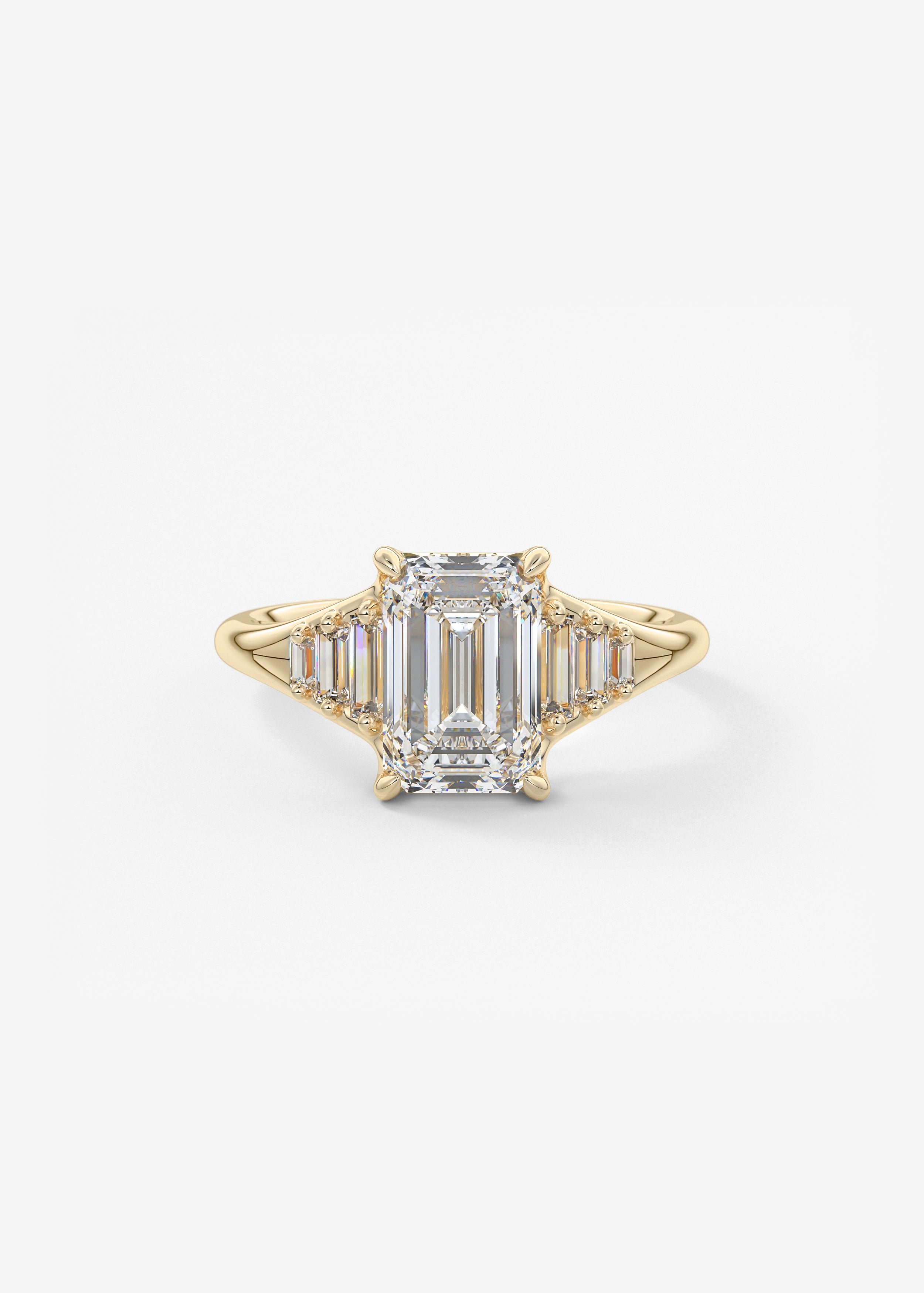 The 幸运飞行168(官方开奖)体彩网|168开奖 Symphony  engagement in YG metal featuring Emerald cut with Three_Stone,Cluster,Prong,Split_Shank setting