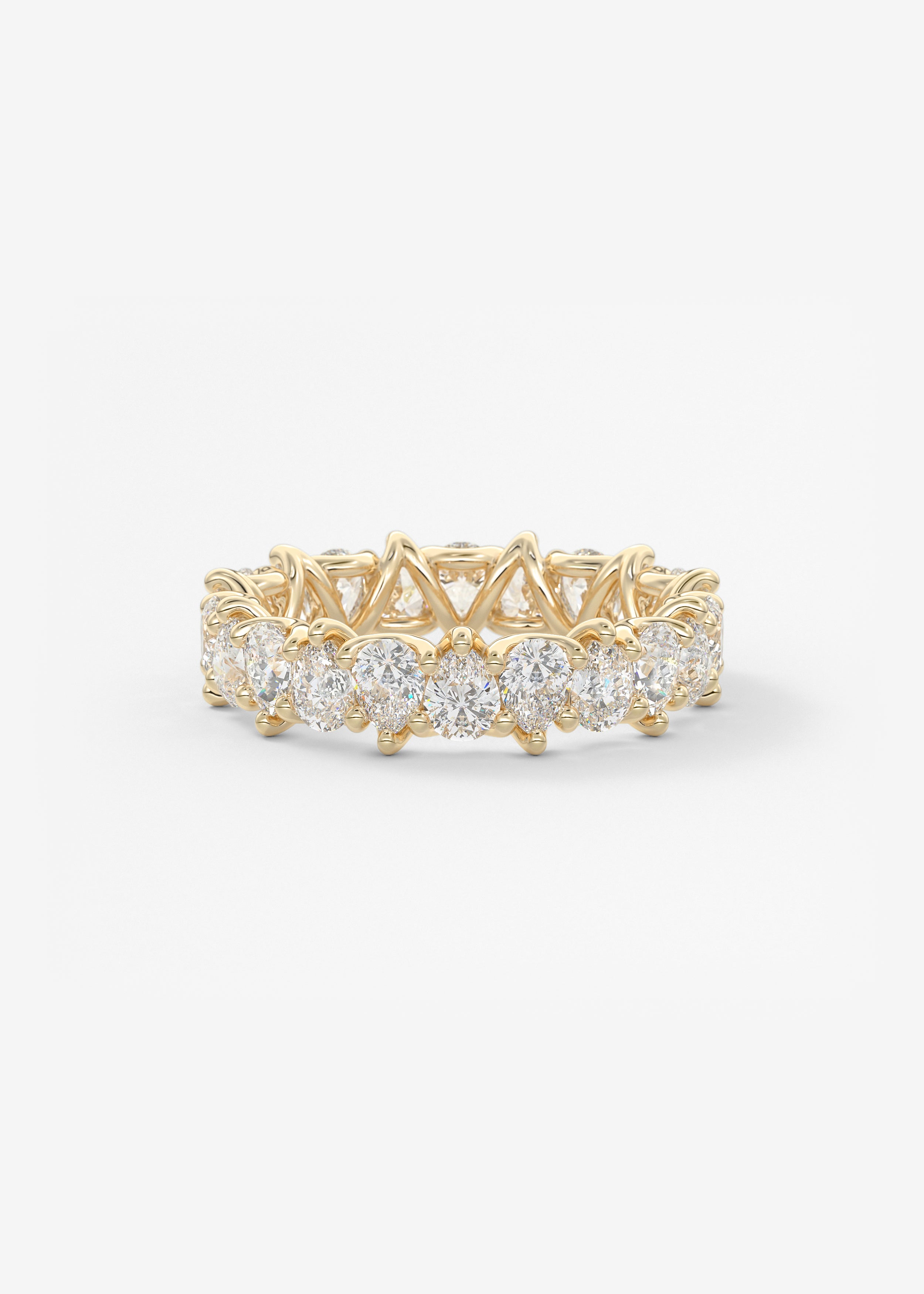 The Pear Scallop Eternity 5.5mm wedding in YG metal featuring None cut with Anniversary,Pave,Eternity setting