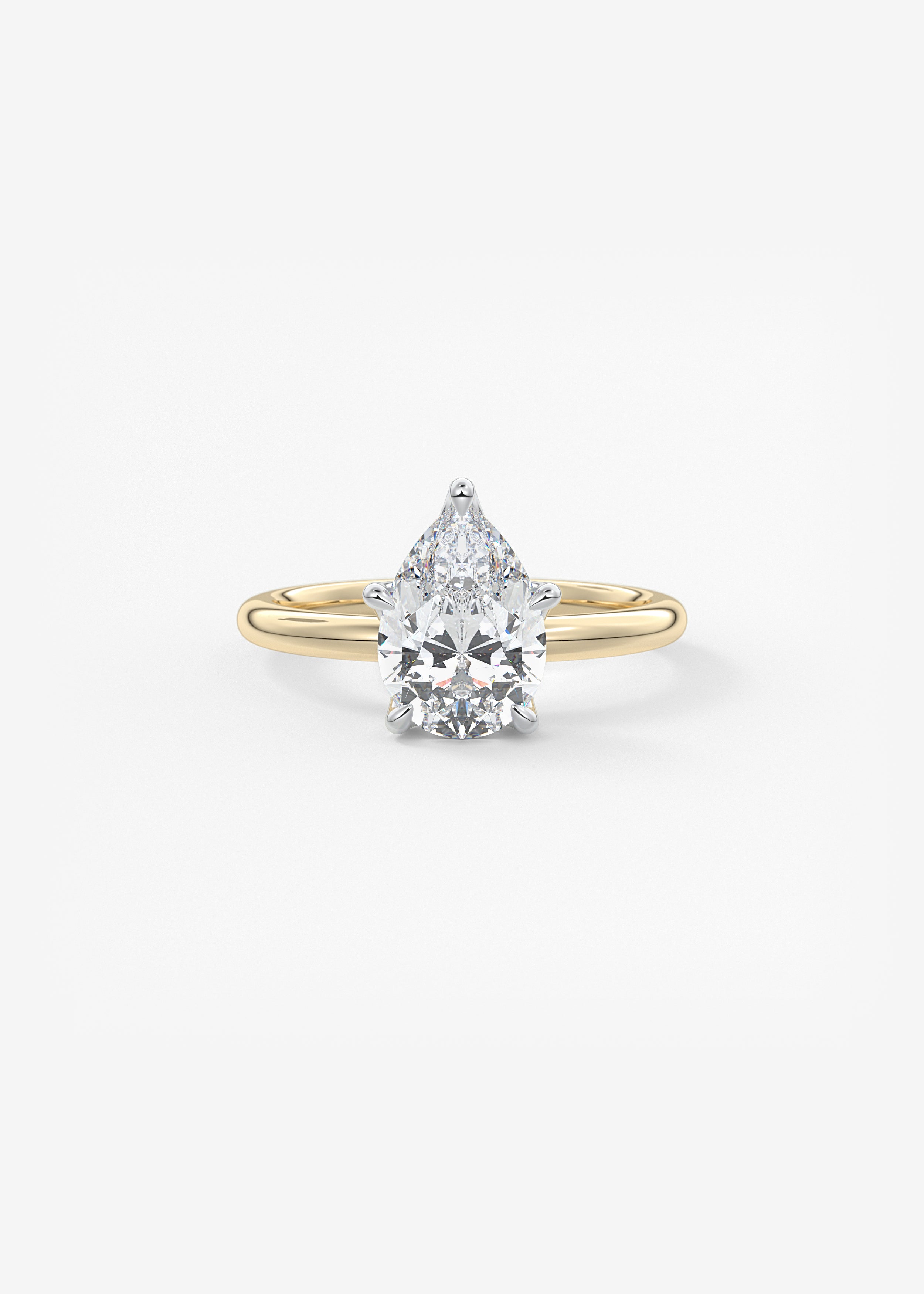 The Bloom Royale engagement in YG metal featuring Pear cut with Solitaire,Prong,Hidden Halo,Diamond Details,Nature Inspired setting