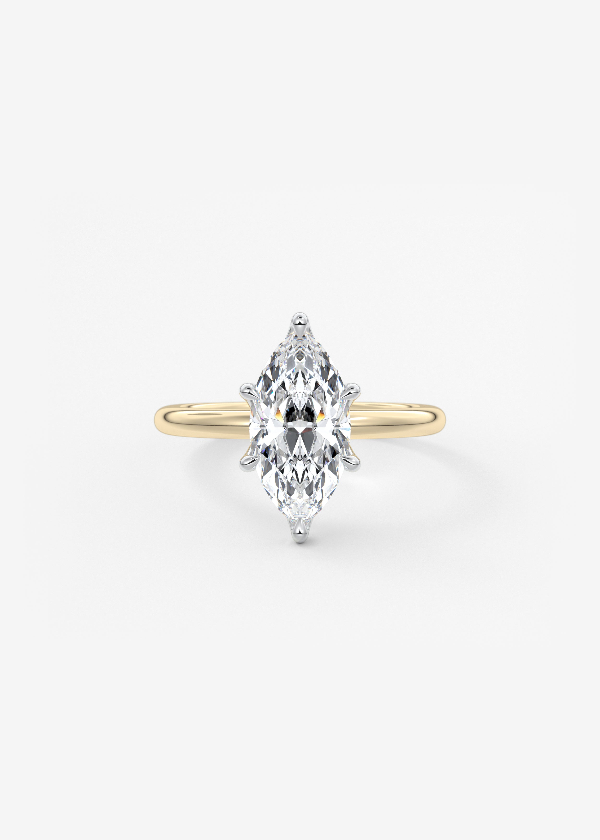 The Bloom Royale engagement in YG metal featuring Marquise cut with Solitaire,Prong,Hidden Halo,Diamond Details,Nature Inspired setting