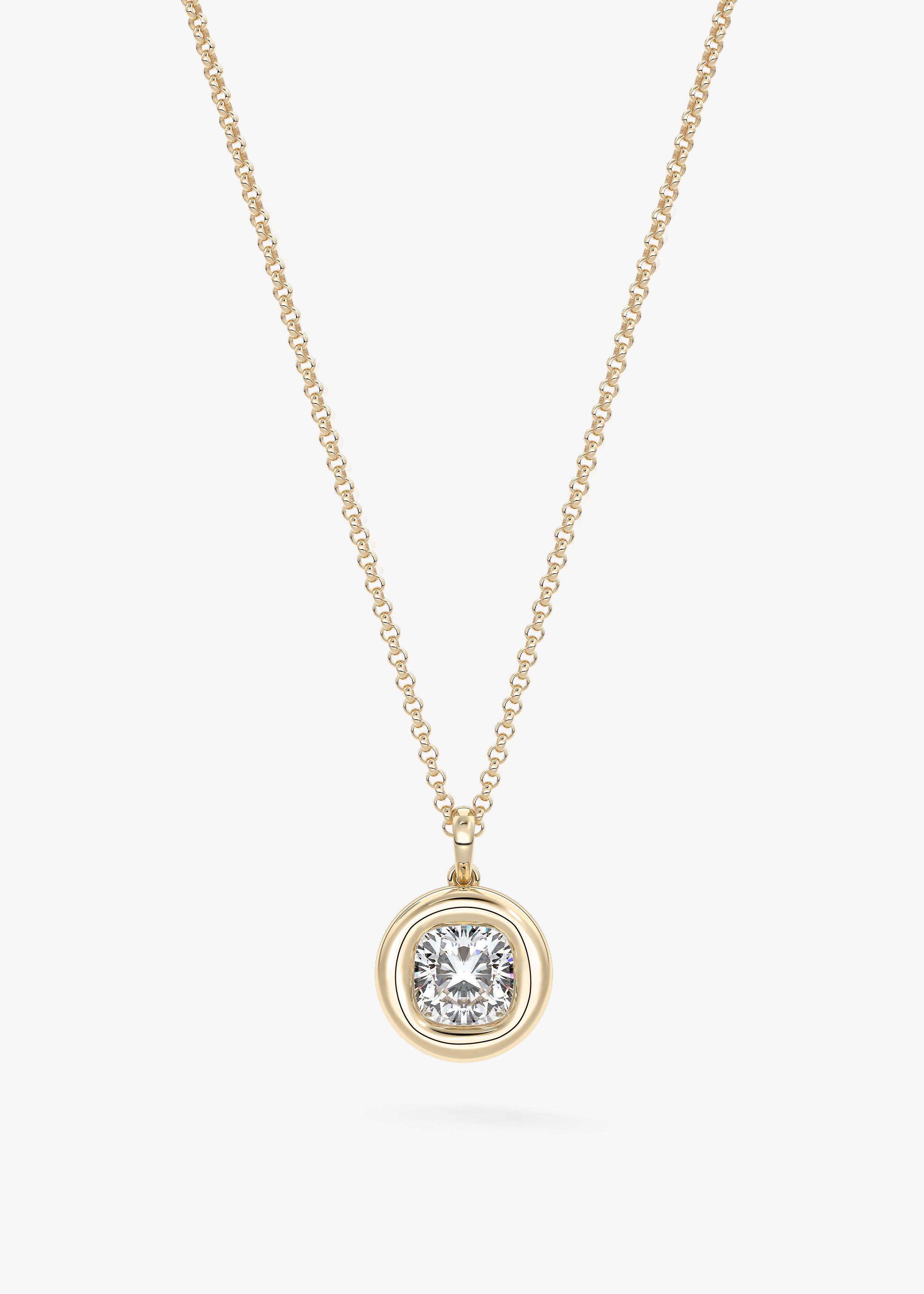 The Gumdrop  necklace in YG metal featuring Old Mine,Elongated Cushion,Cushion cut with Bezel,Cushion setting
