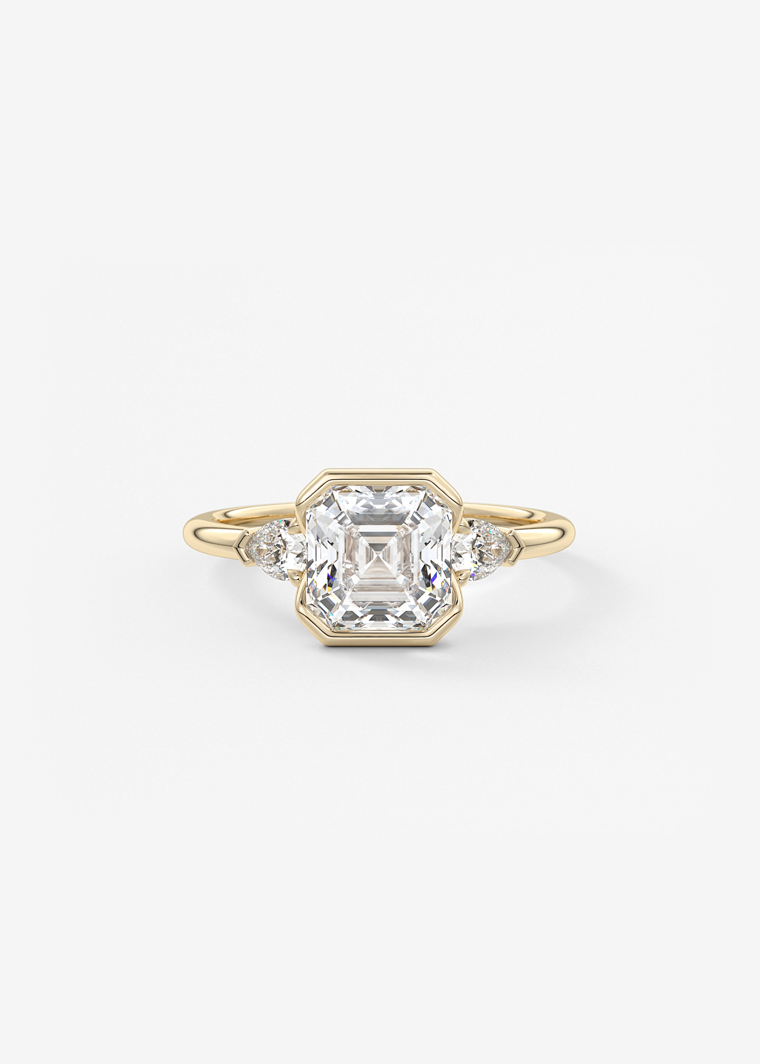 Clutch Three Stone engagement view 1