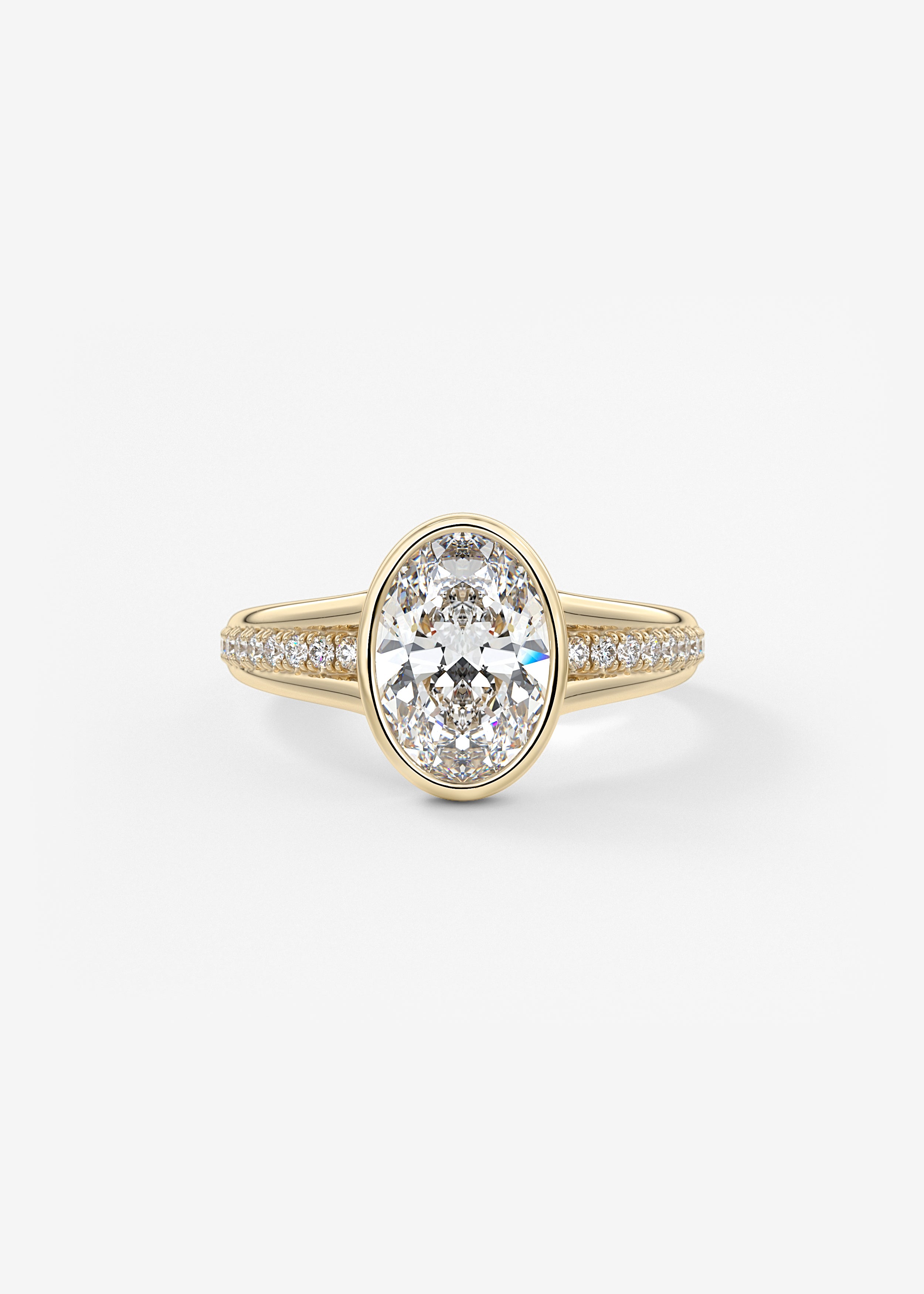 The Venetian  engagement in YG metal featuring Oval cut with Prong,Pave setting