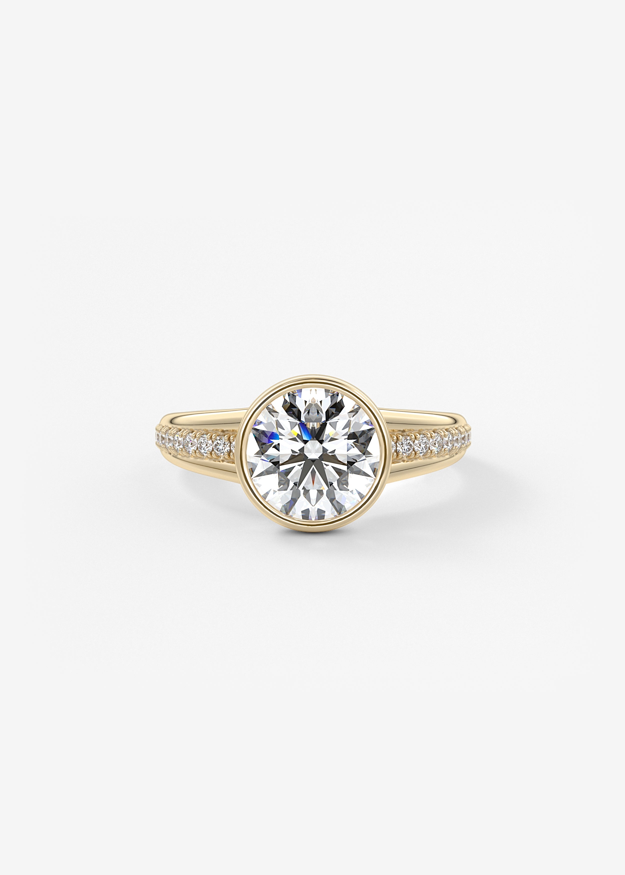 The Venetian  engagement in YG metal featuring Round,Round Brilliant cut with Prong,Pave setting