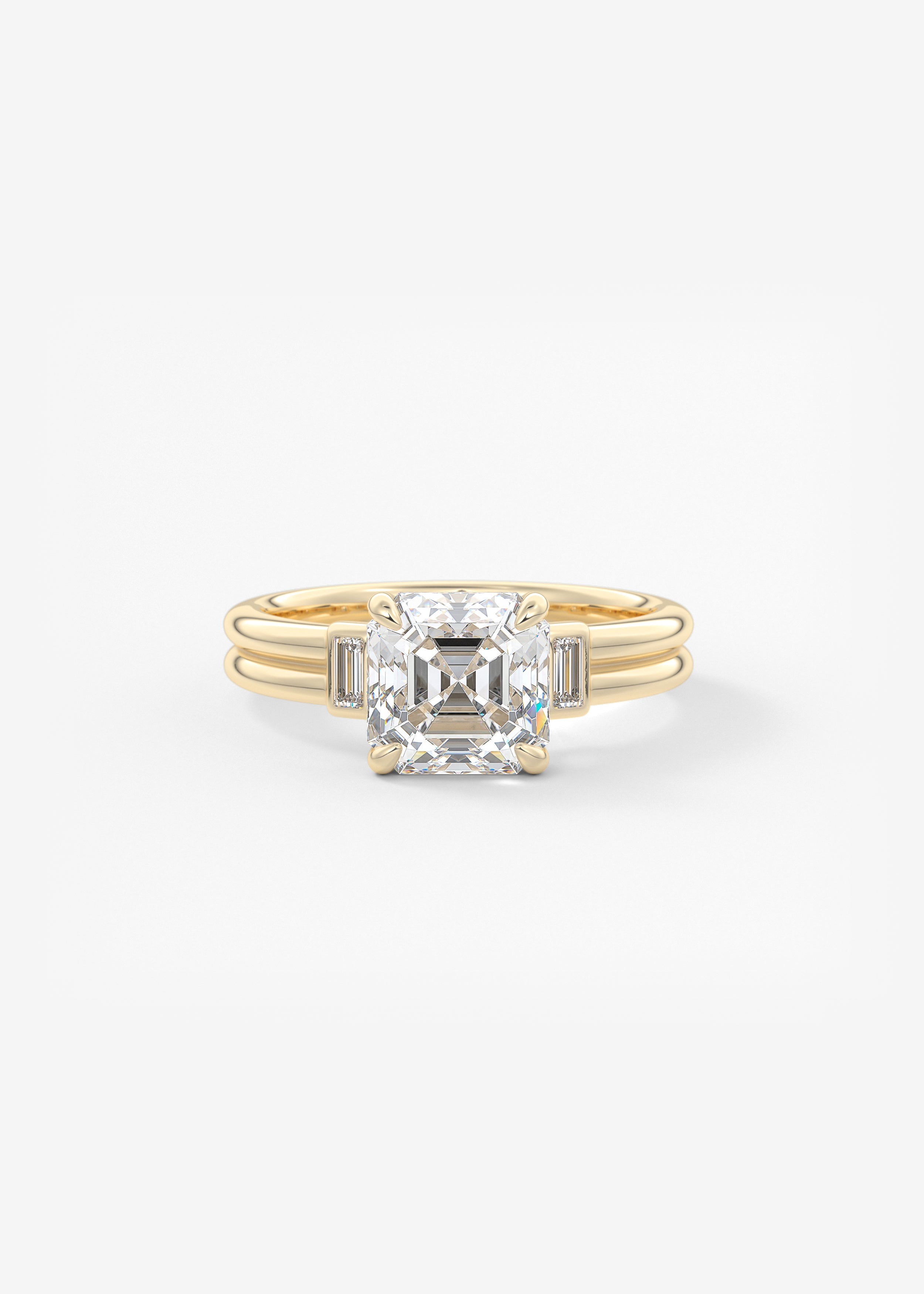 The Double Stack  engagement in YG metal featuring Asscher cut with Three Stone,Prong,Chunky setting