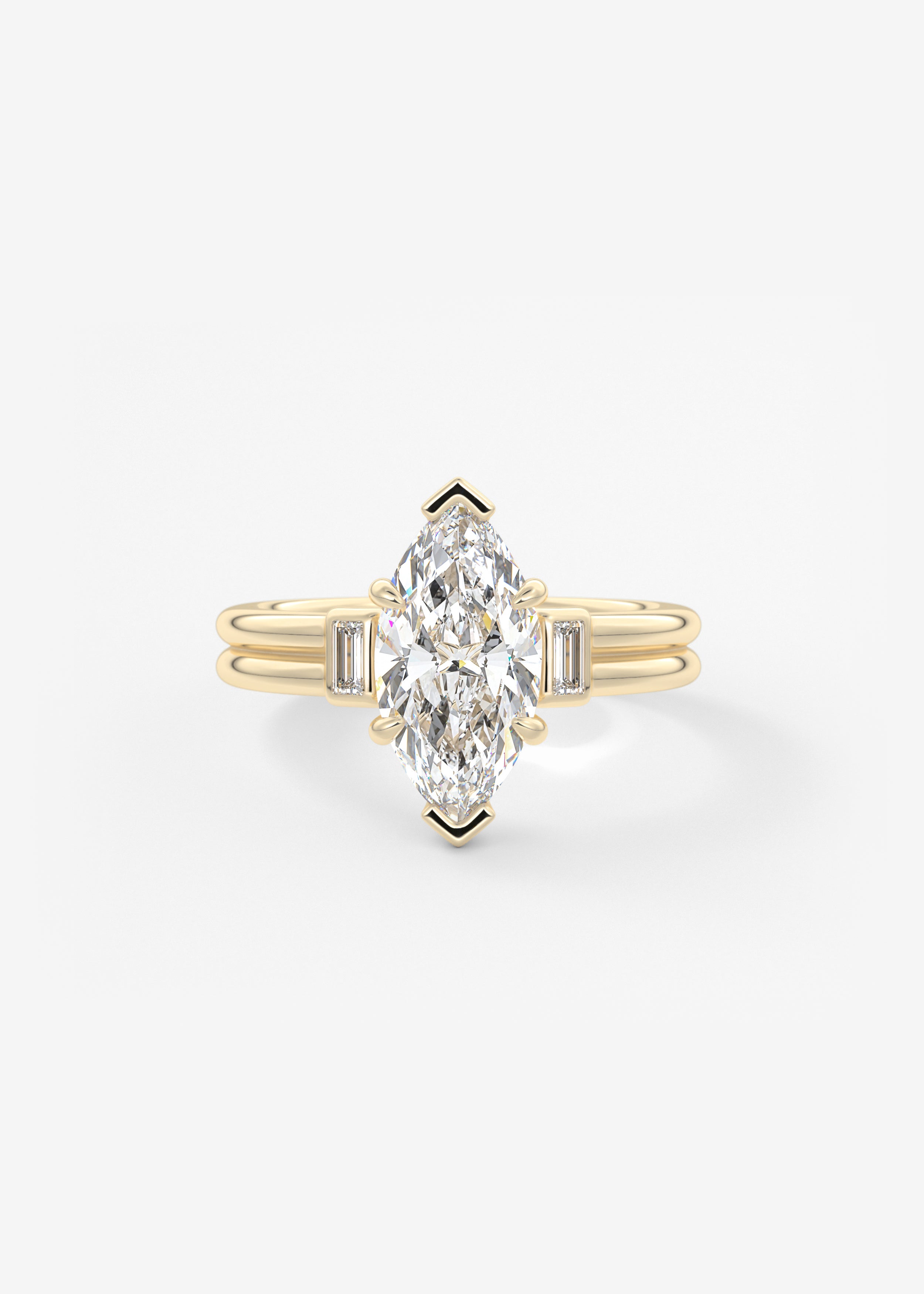 The Double Stack  engagement in YG metal featuring Marquise cut with Three Stone,Prong,Chunky setting