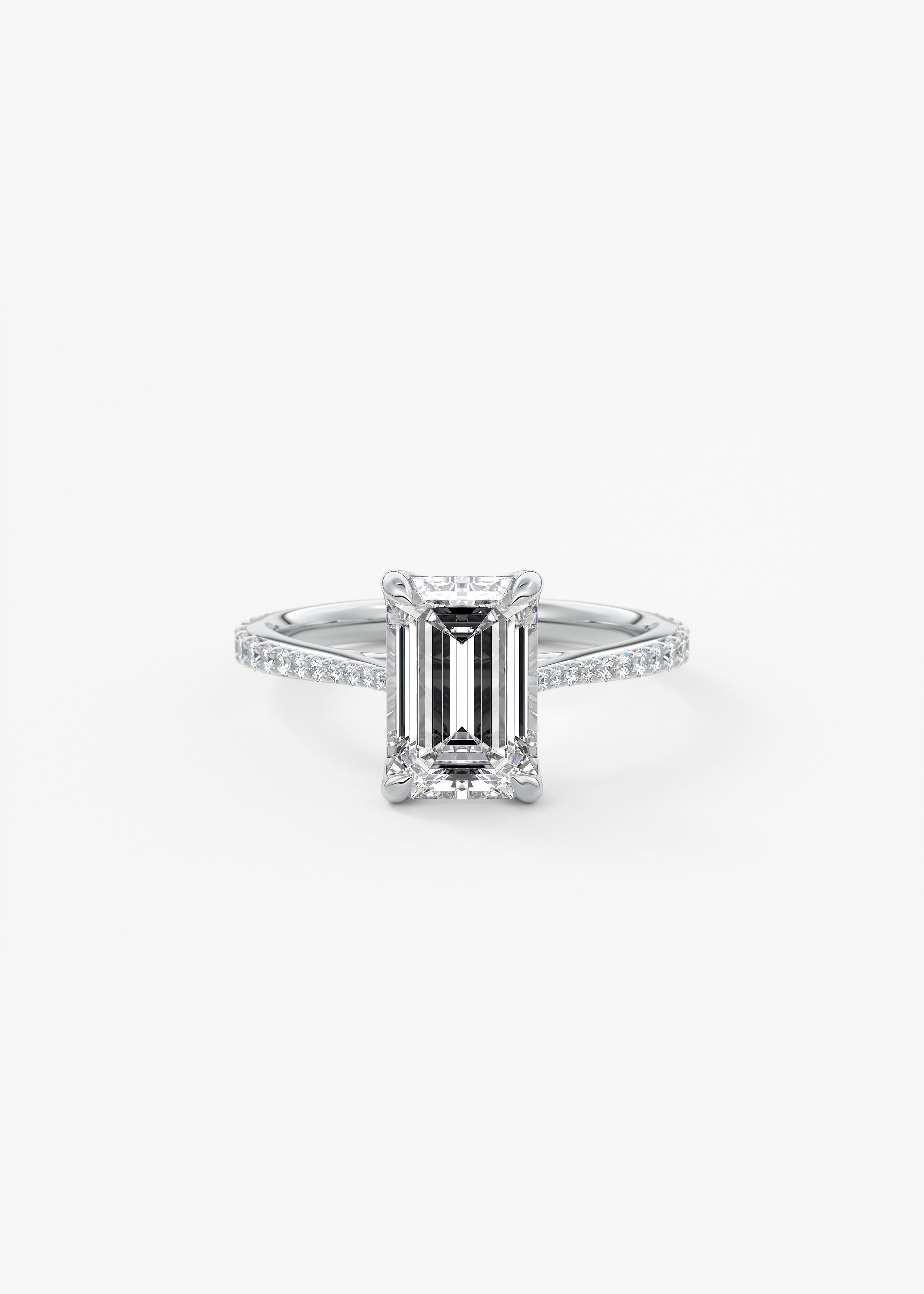 Cathedral Royale Pavé  engagement in WG metal featuring Emerald cut with Prong,Pave setting