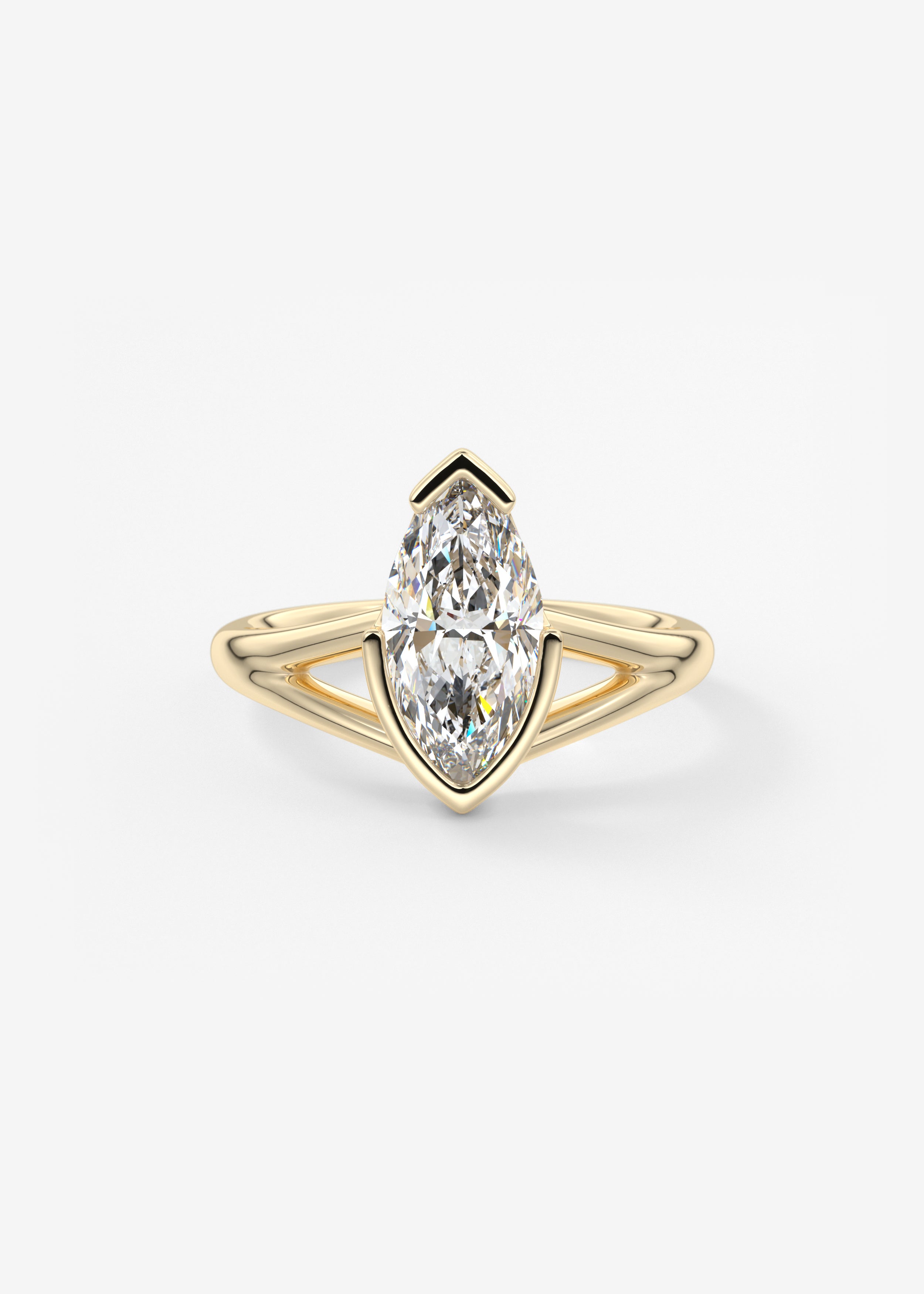 The Celeste engagement in YG metal featuring Marquise cut with Solitaire,Half Bezel,Split Shank setting