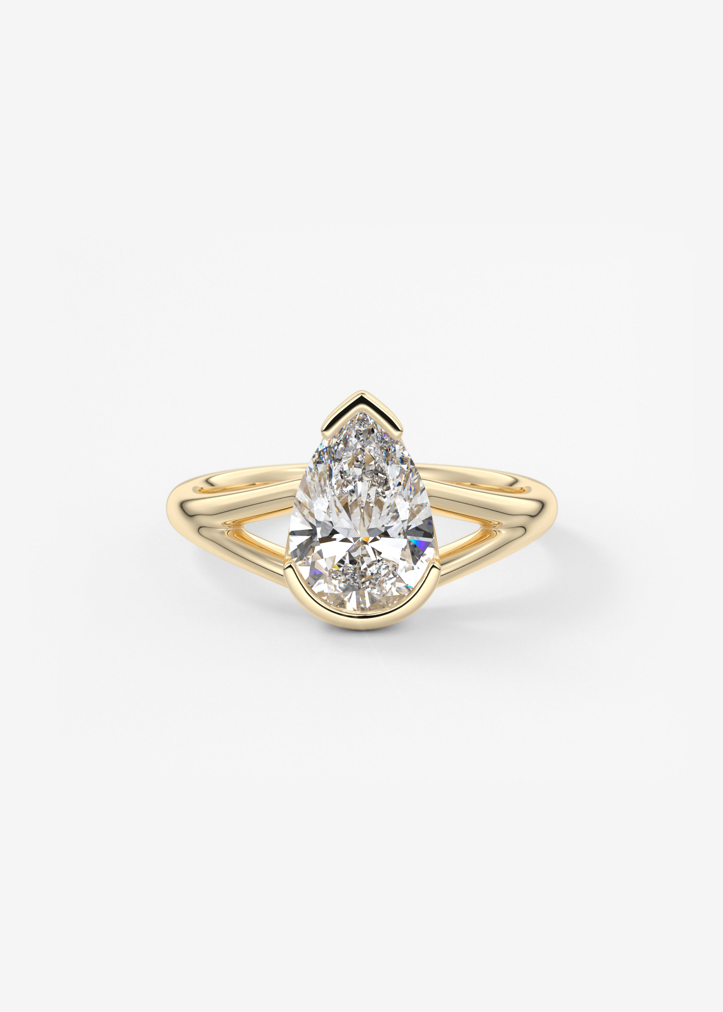 The Celeste engagement in YG metal featuring Pear cut with Solitaire,Half Bezel,Split Shank setting