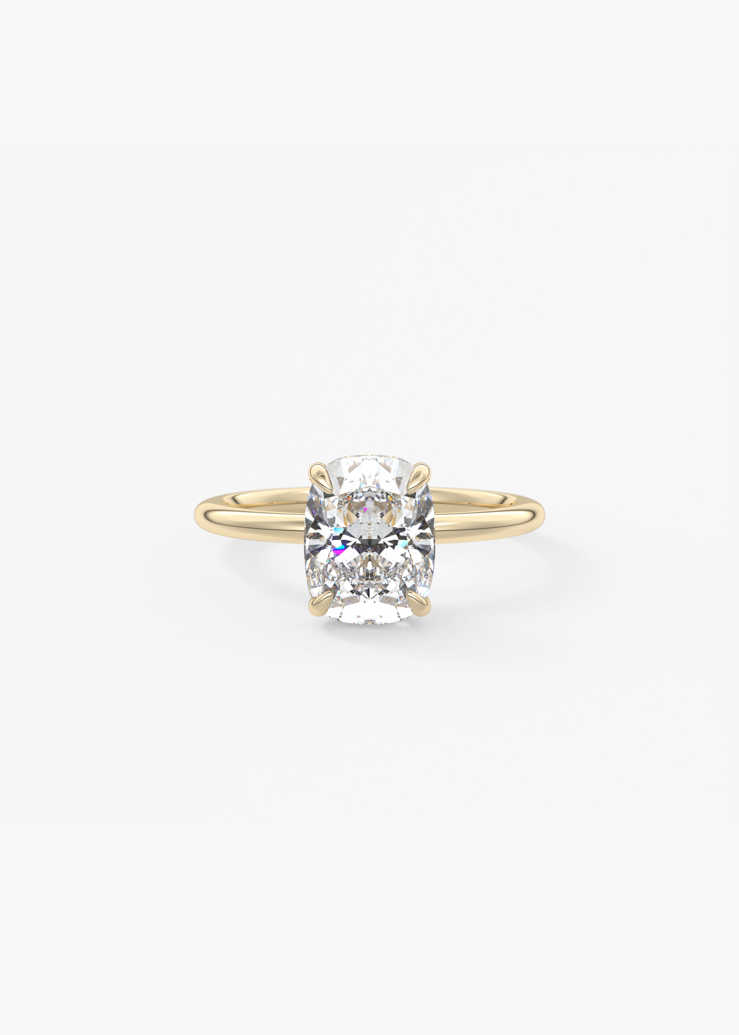 Hidden Halo  engagement in YG metal featuring Cushion,Old Mine,Elongated Cushion cut with Solitaire,Prong,Hidden Halo setting