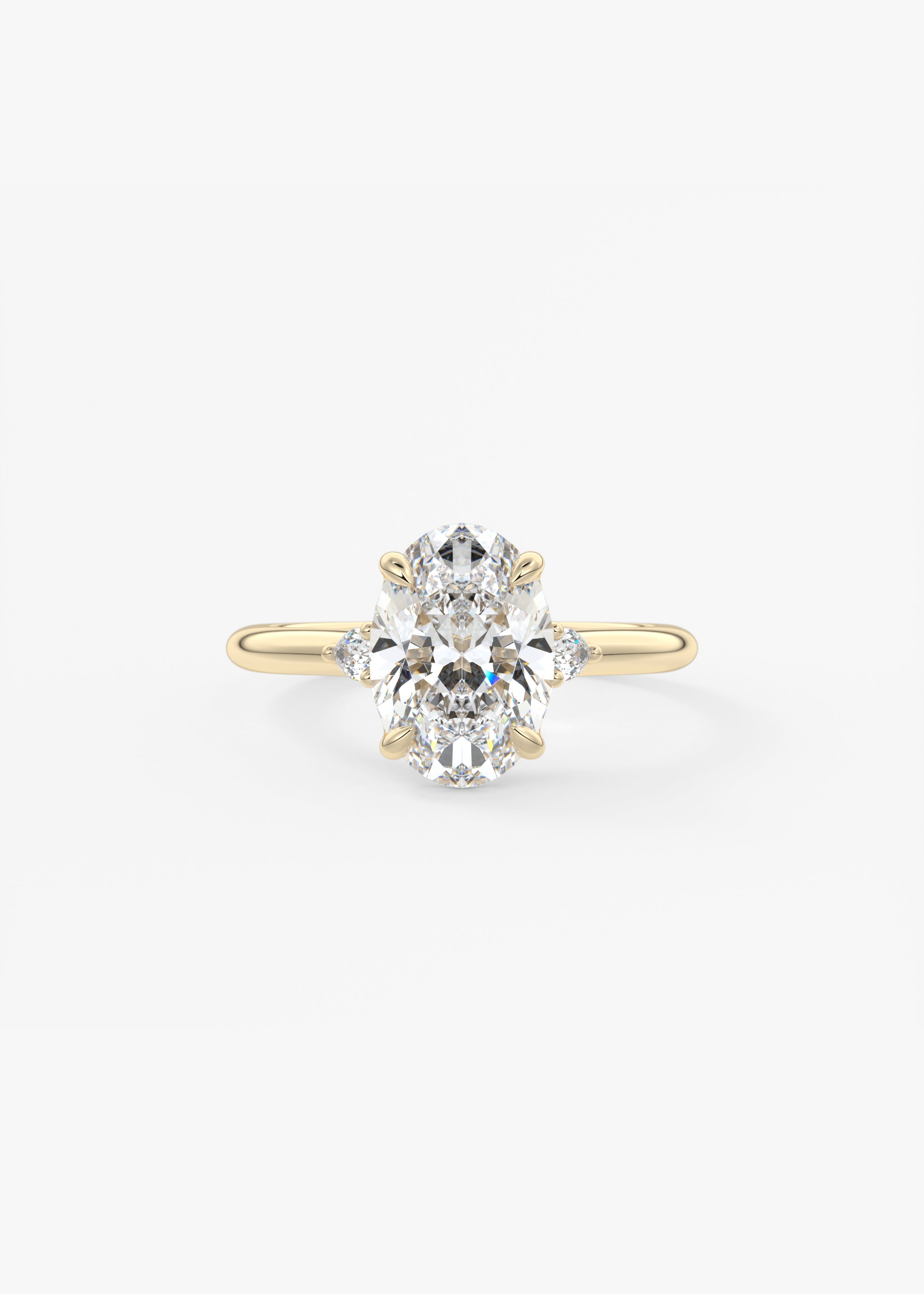 The Arbor Three Stone engagement in YG metal featuring Oval cut with Three Stone,Prong,Nature Inspired setting