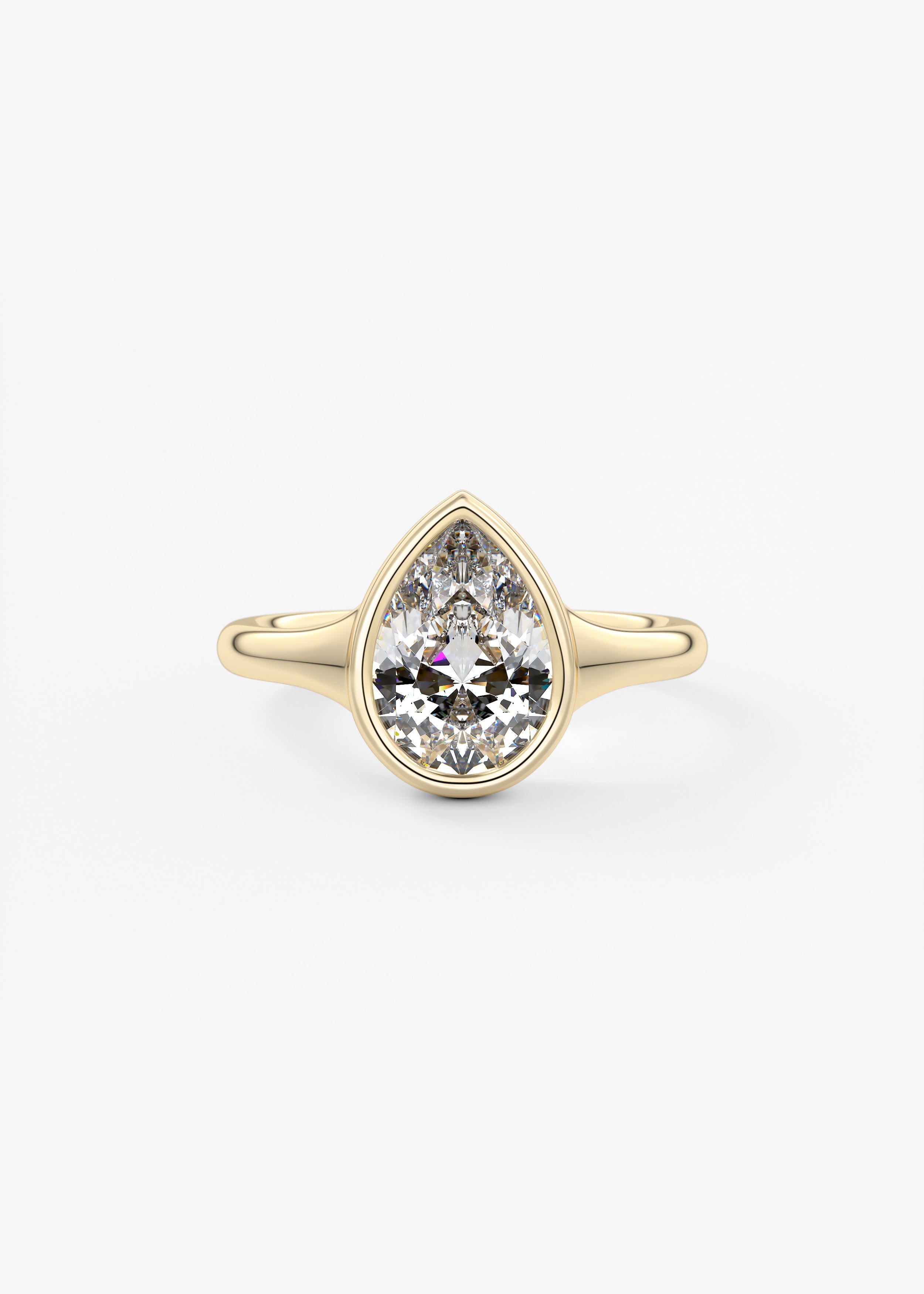 Golden Bathtub  engagement in YG metal featuring Pear cut with Solitaire,Bezel,Chunky setting