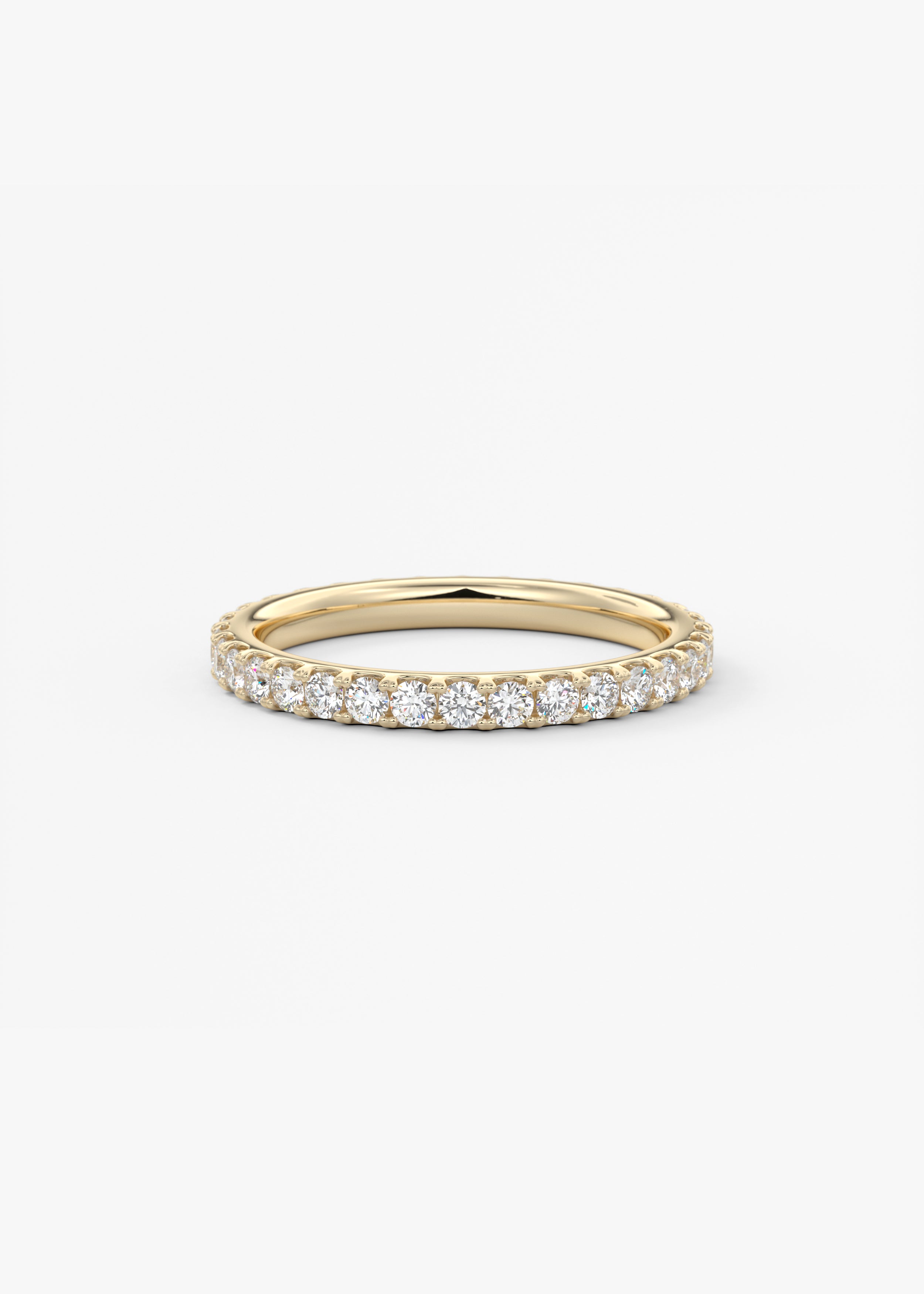 The Classic French Eternity 2mm wedding in YG metal featuring None,Round cut with Stacking,Eternity,Pave setting