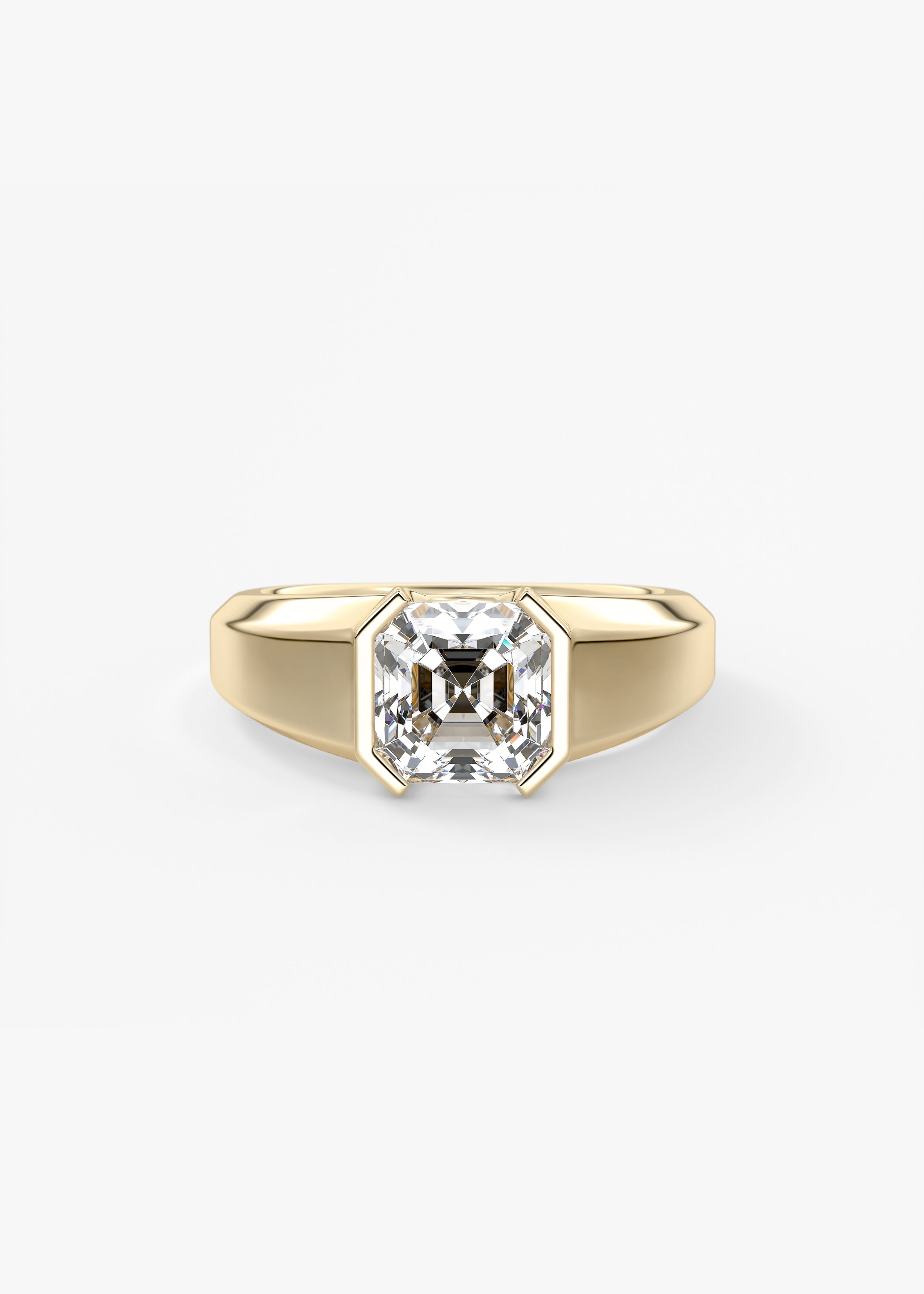 The Lunette Edge  engagement in YG metal featuring Asscher cut with Solitaire,Half Bezel,Chunky setting