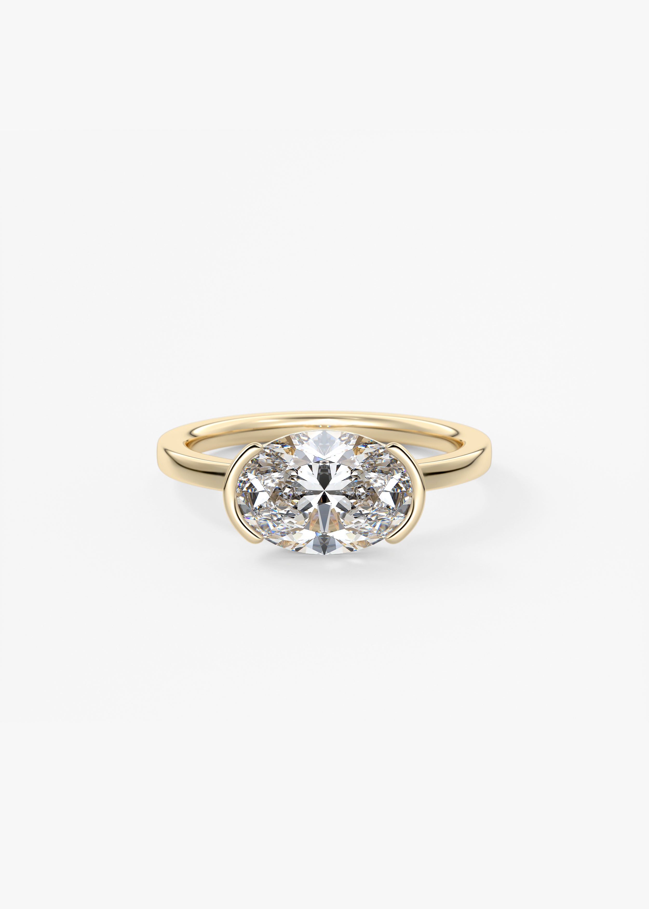 The Plutch engagement in YG metal featuring Oval cut with Solitaire,Half Bezel,East West setting