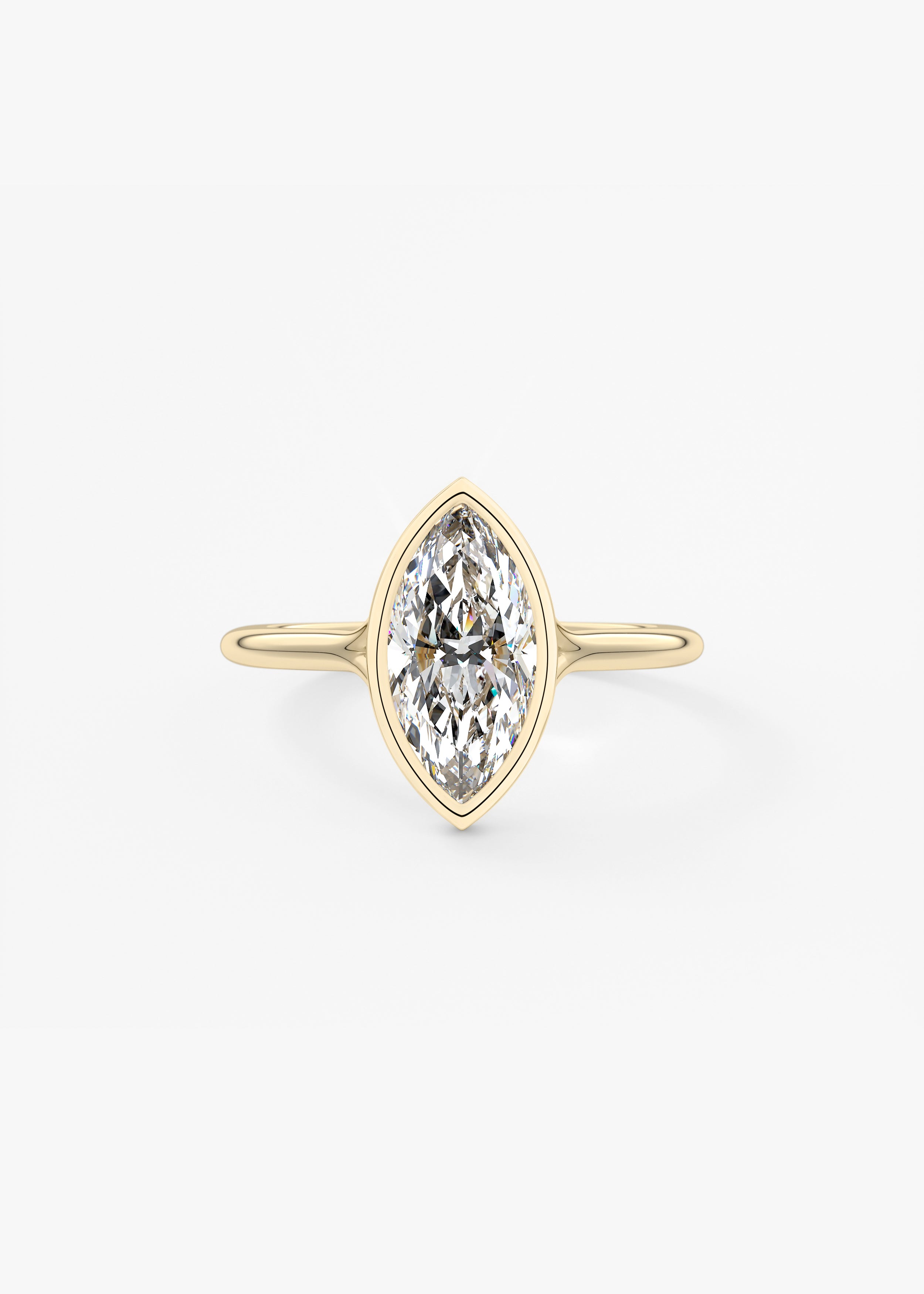 Breezy Bezel engagement in YG metal featuring Marquise cut with Solitaire,Bezel setting