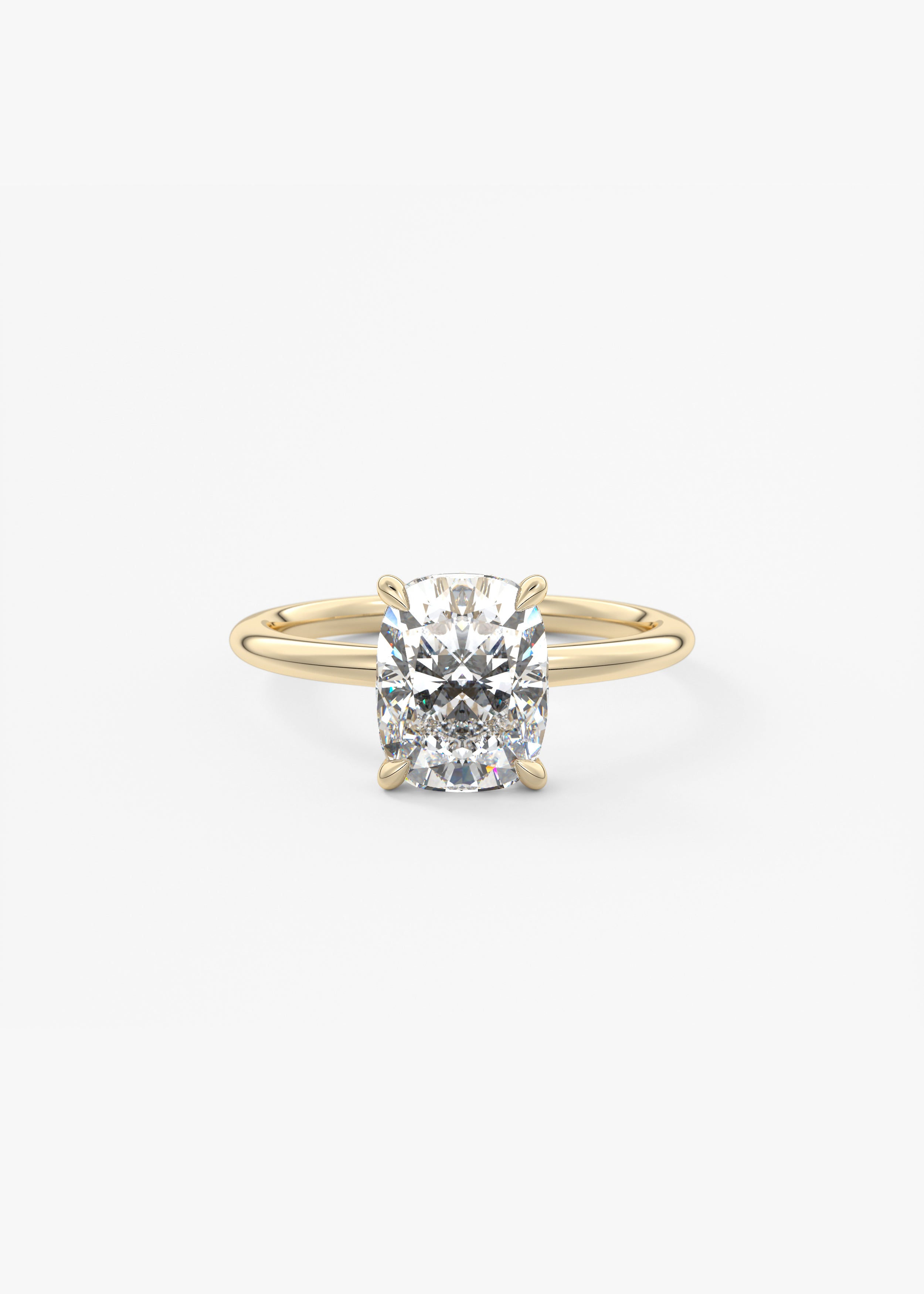 Plunge Hidden Halo  engagement in YG metal featuring Cushion,Old Mine,Elongated Cushion cut with Solitaire,Prong,Hidden Halo setting