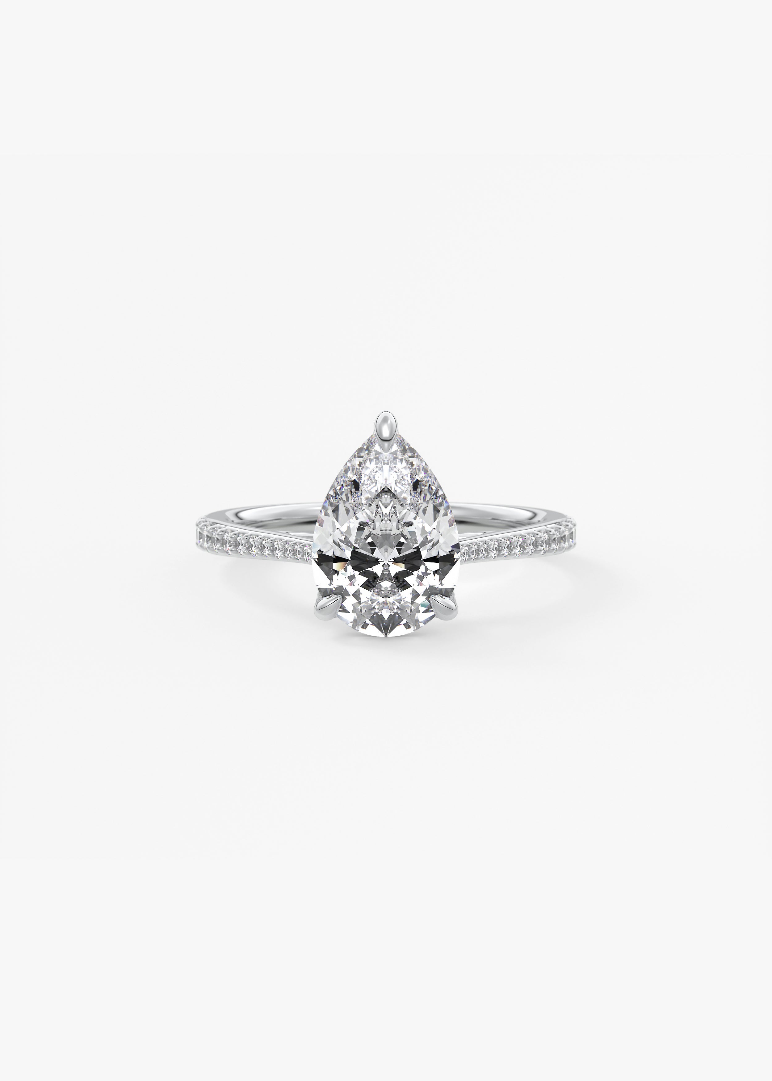 Cathedral Royale Pavé engagement in WG metal featuring Pear cut with Prong,Pave setting