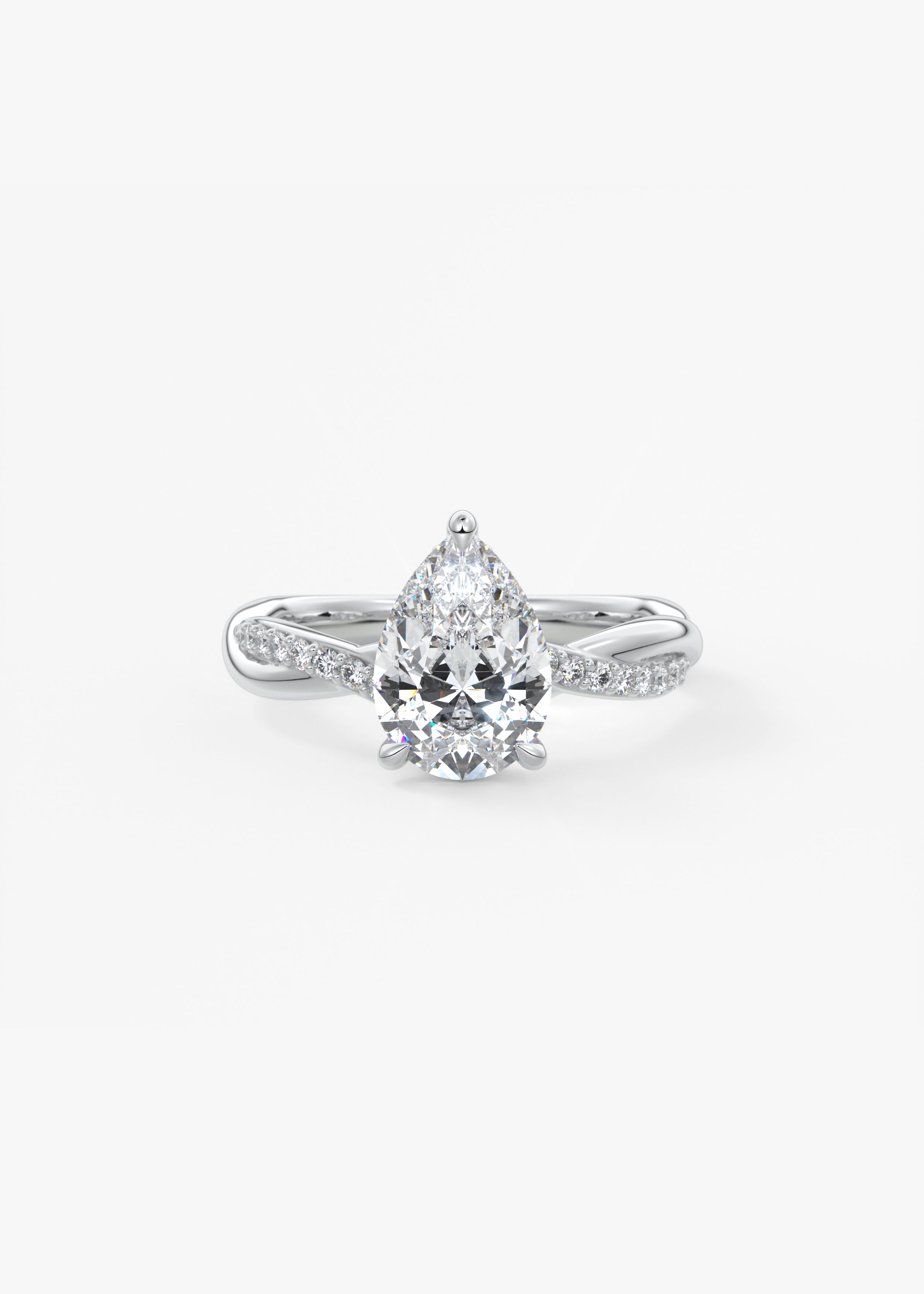 The Knot engagement in WG metal featuring Pear cut with Prong,Pave,Nature Inspired setting