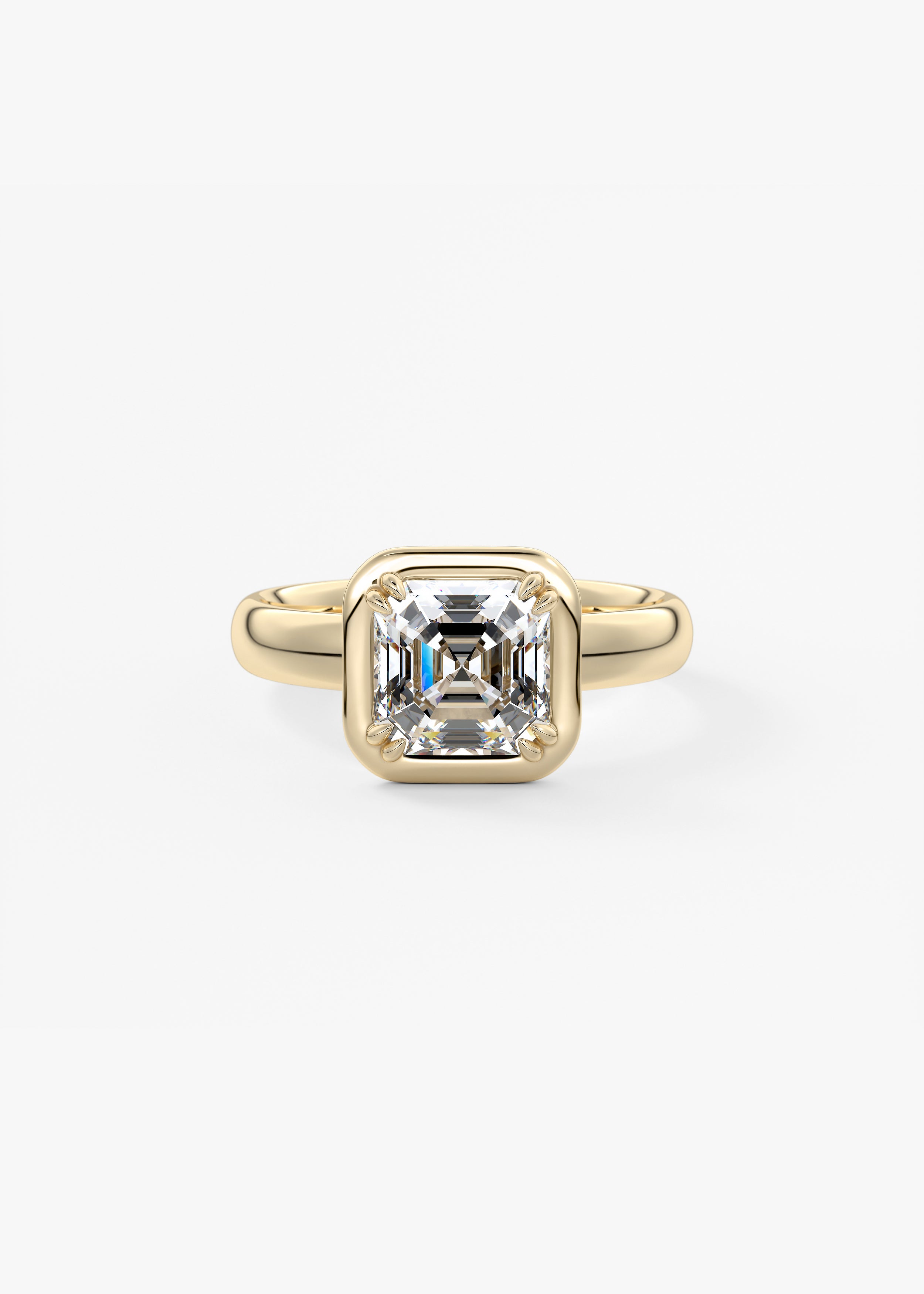The Chiclet  engagement in YG metal featuring Asscher cut with Solitaire,Prong setting