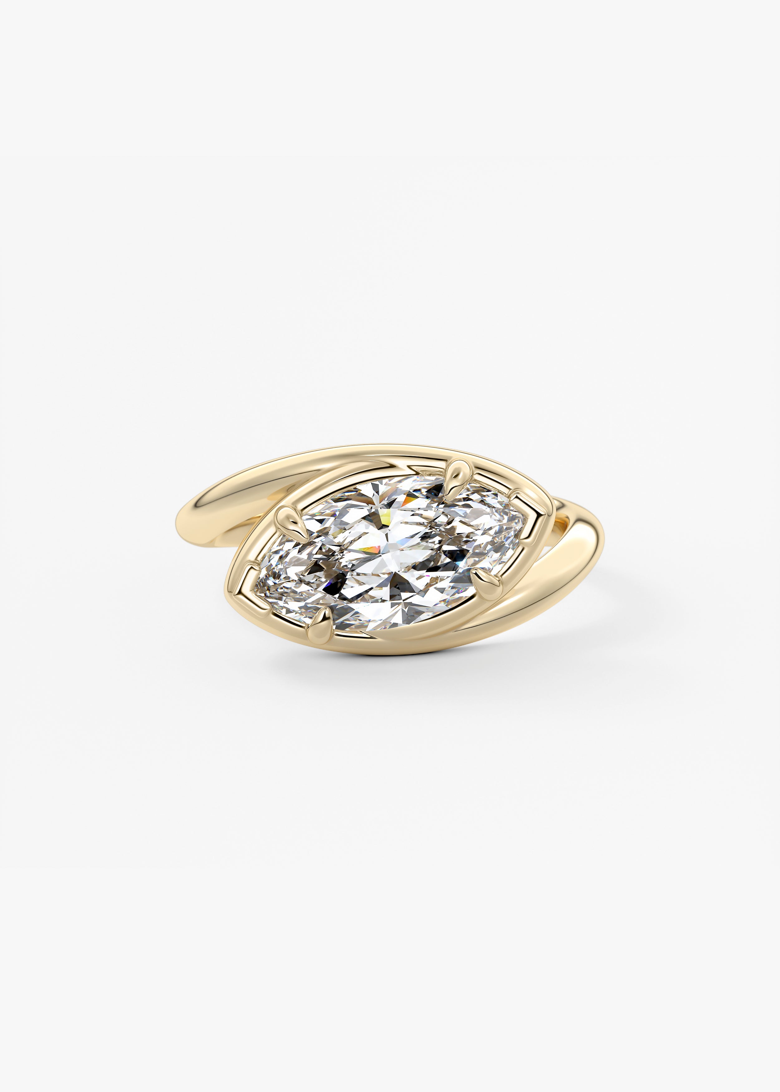 The Ribbon engagement in YG metal featuring Marquise cut with Solitaire,Half Bezel,Bezel,East West,Chunky setting