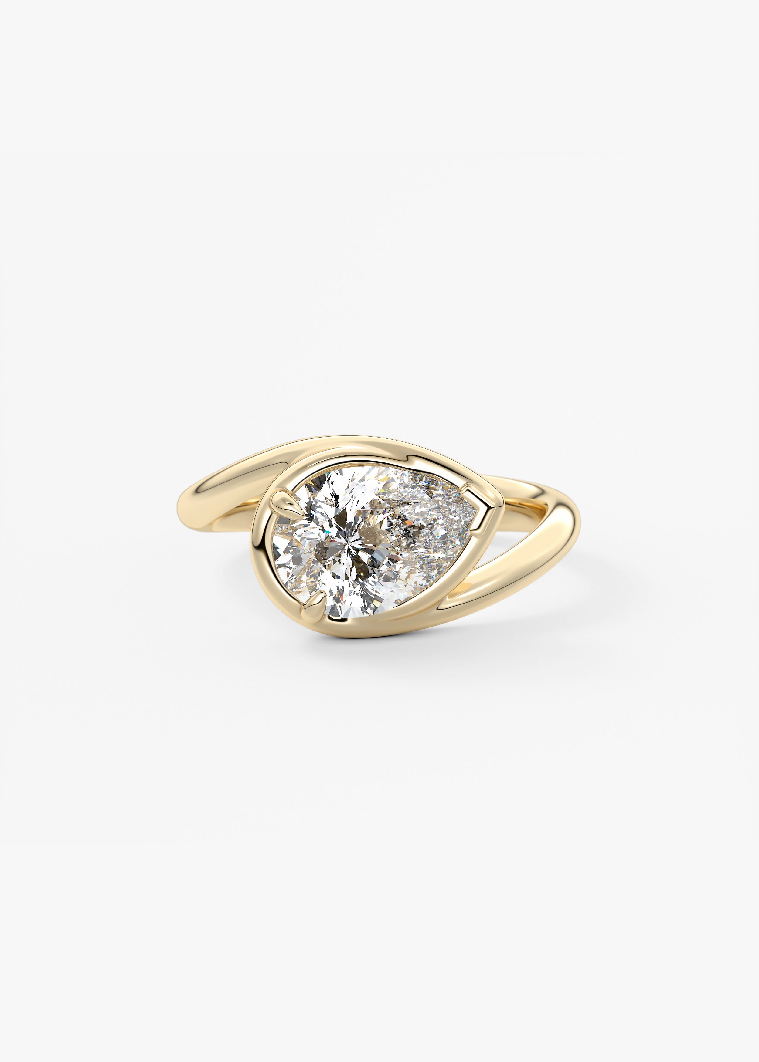 The Ribbon  engagement in YG metal featuring Pear cut with Solitaire,Half Bezel,Bezel,East West,Chunky setting
