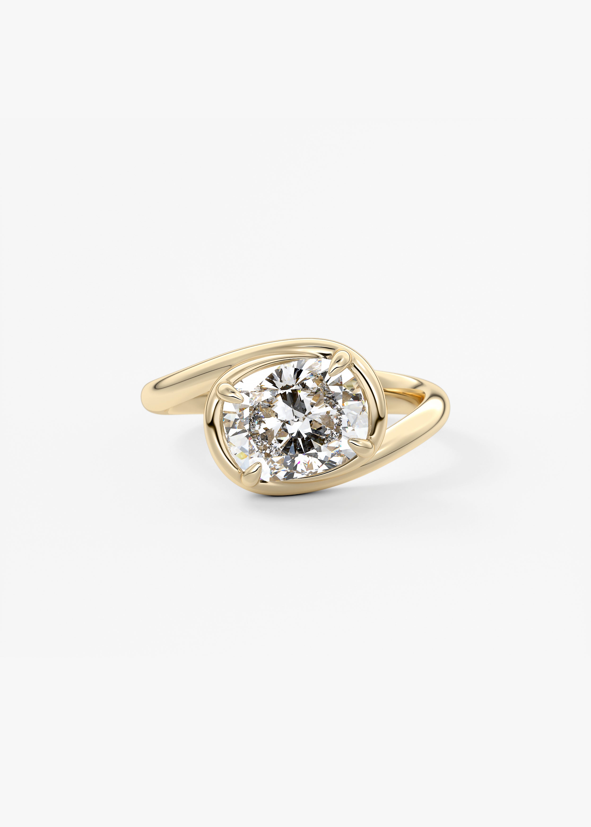 The Ribbon  engagement in YG metal featuring Cushion,Elongated Cushion,Old Mine cut with Solitaire,Half Bezel,Bezel,East West,Chunky setting