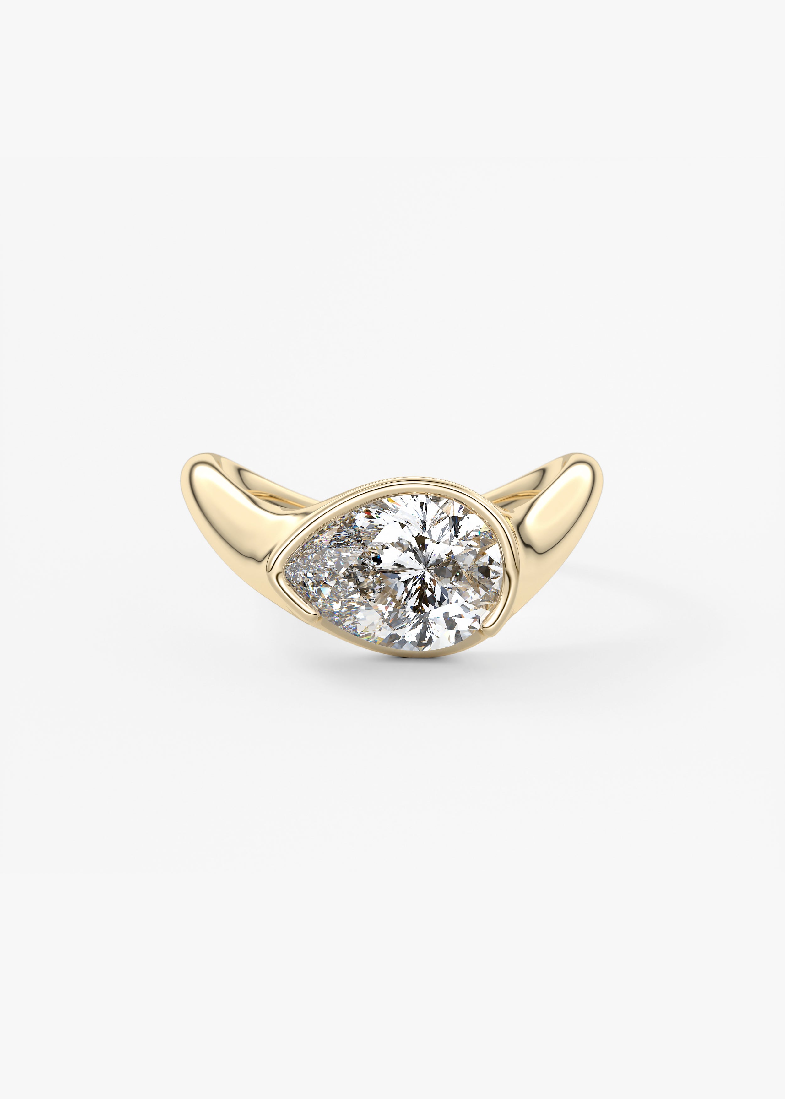 The Ray engagement in YG metal featuring Pear cut with Solitaire,Half Bezel,Bezel,East West,Chunky setting