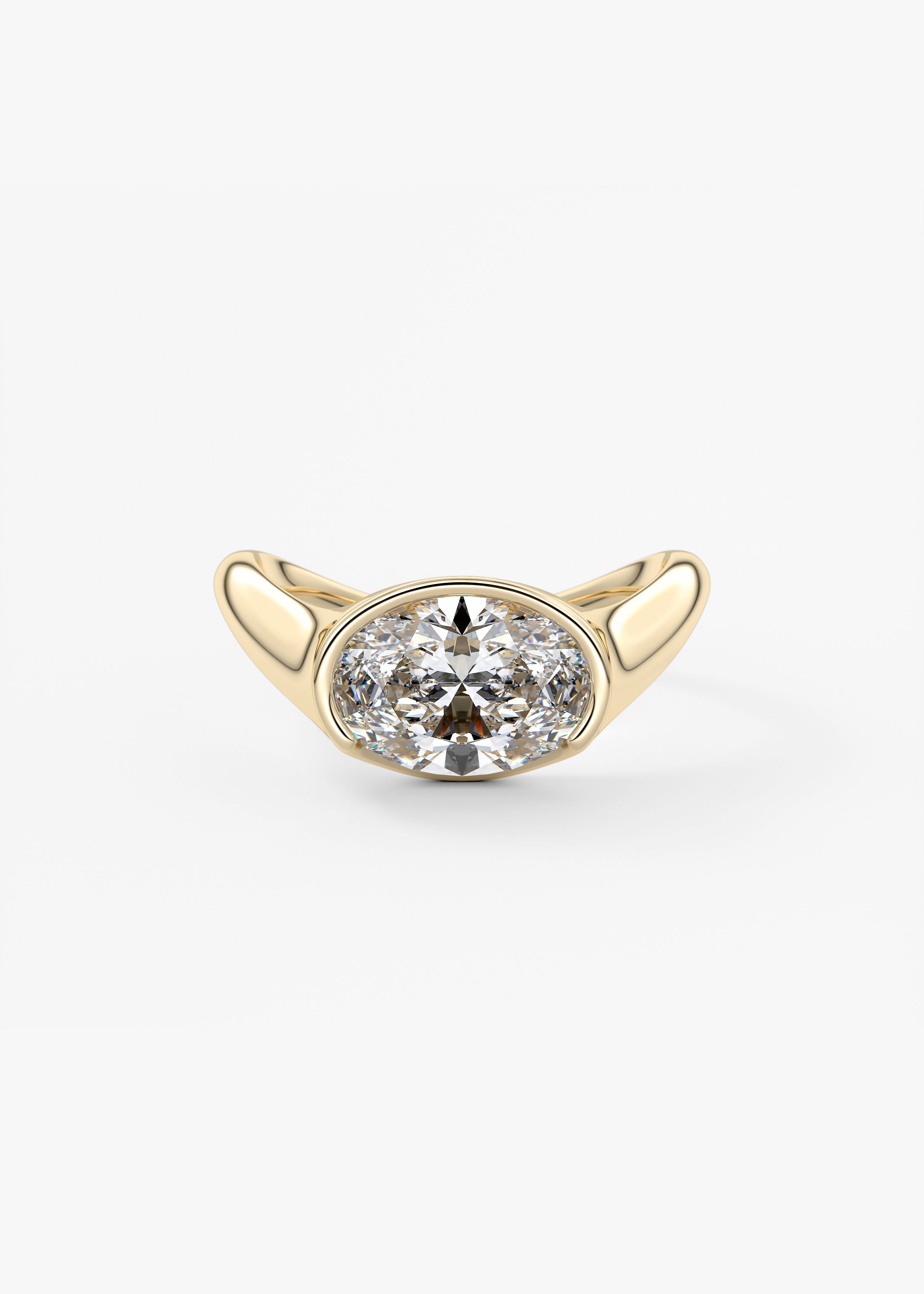 The Ray  engagement in YG metal featuring Oval cut with Solitaire,Half Bezel,Bezel,East West,Chunky setting