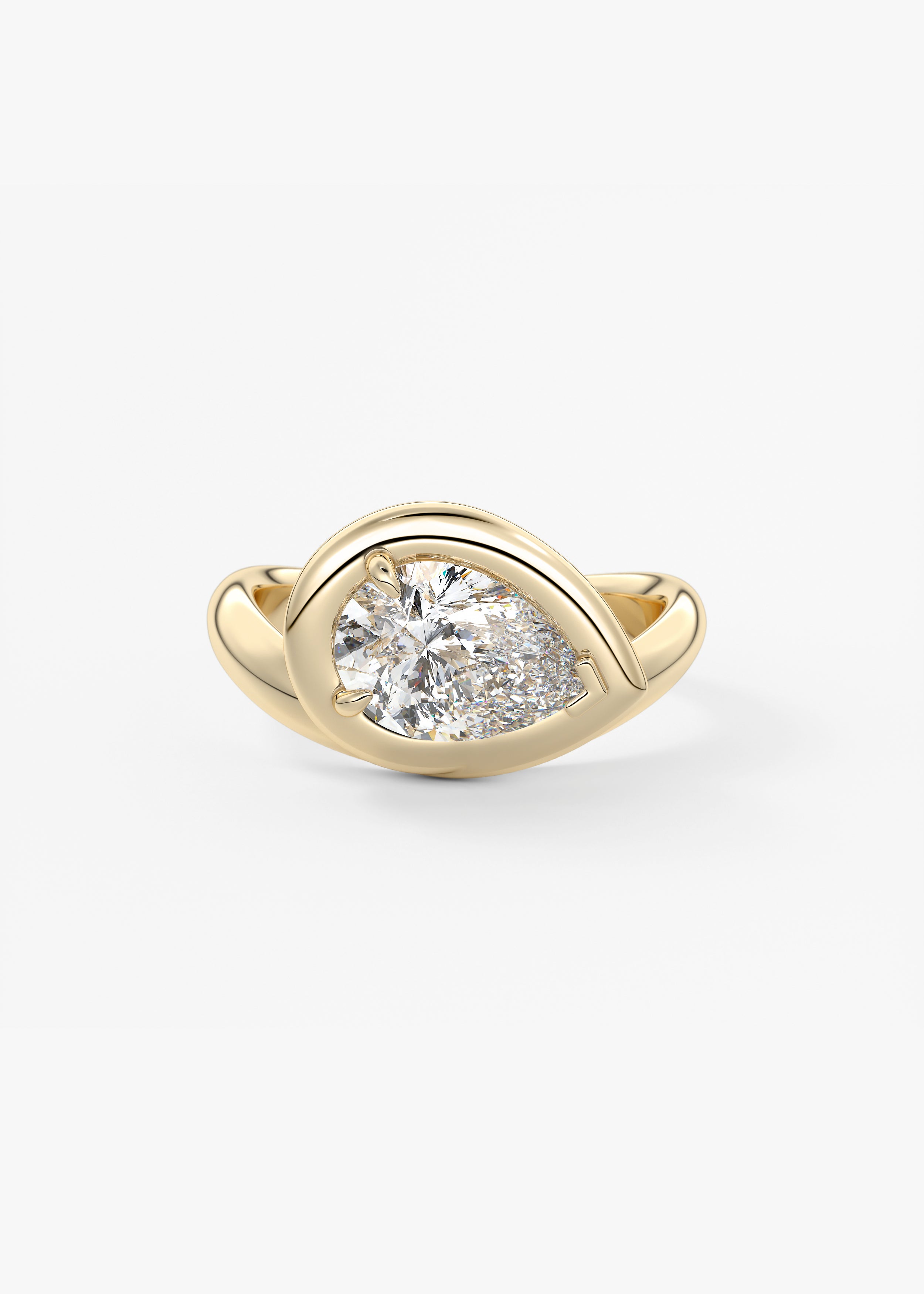 The Noodle  engagement in YG metal featuring Pear cut with Solitaire,Half Bezel,Bezel,East West,Chunky setting