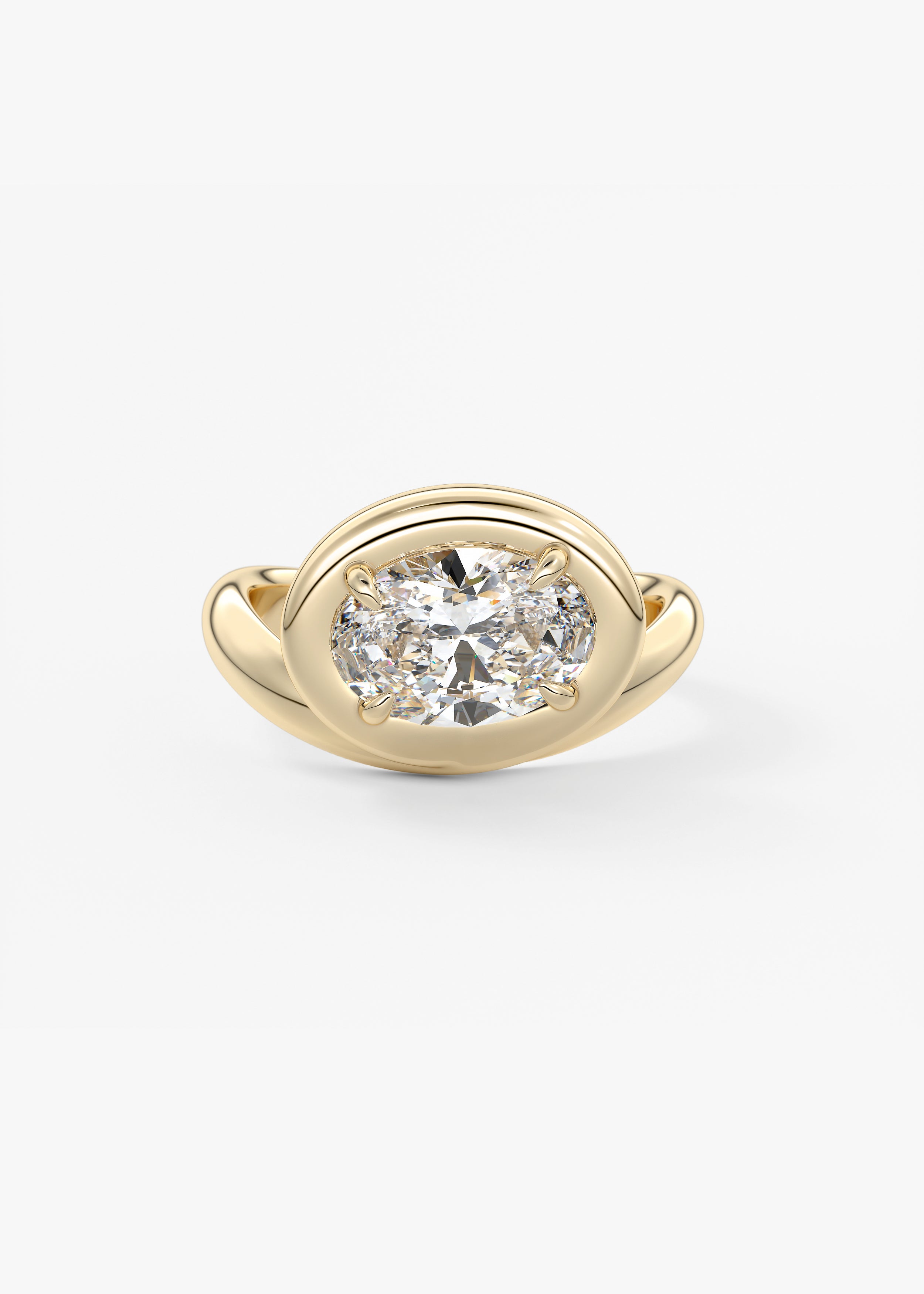 The Noodle engagement in YG metal featuring Oval cut with Solitaire,Half Bezel,Bezel,East West,Chunky setting