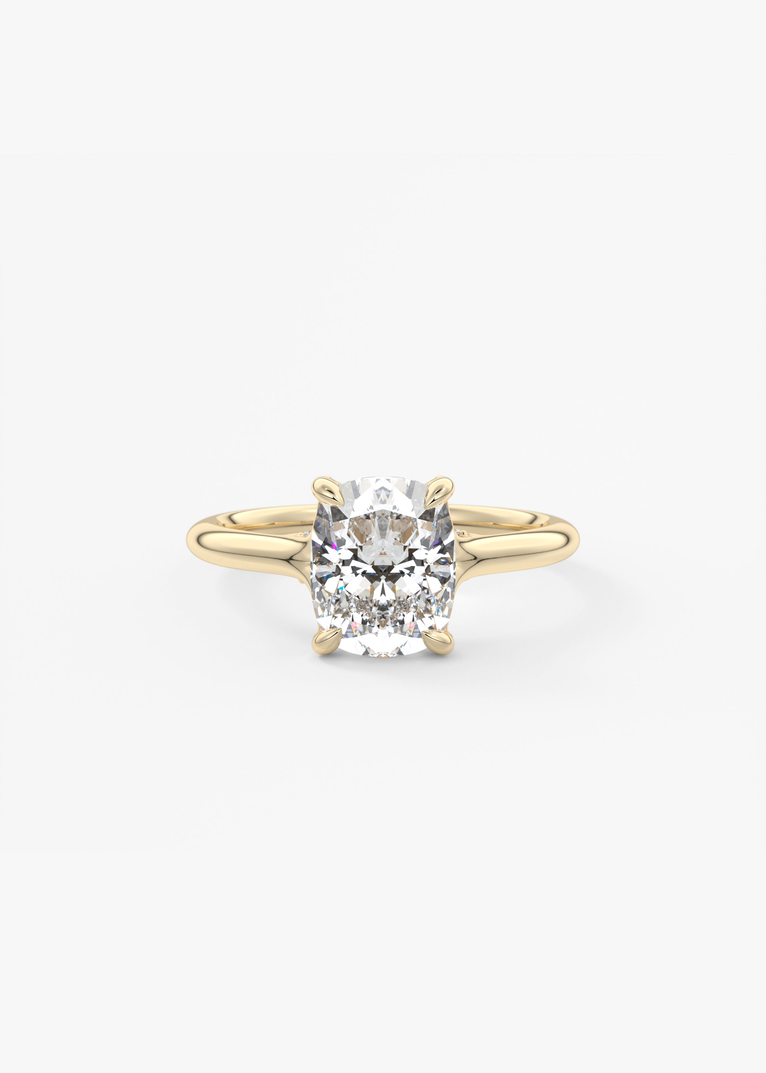 The Arbor Hidden Pavé  engagement in YG metal featuring Cushion,Elongated Cushion,Old Mine cut with Prong,Pave,Nature Inspired setting