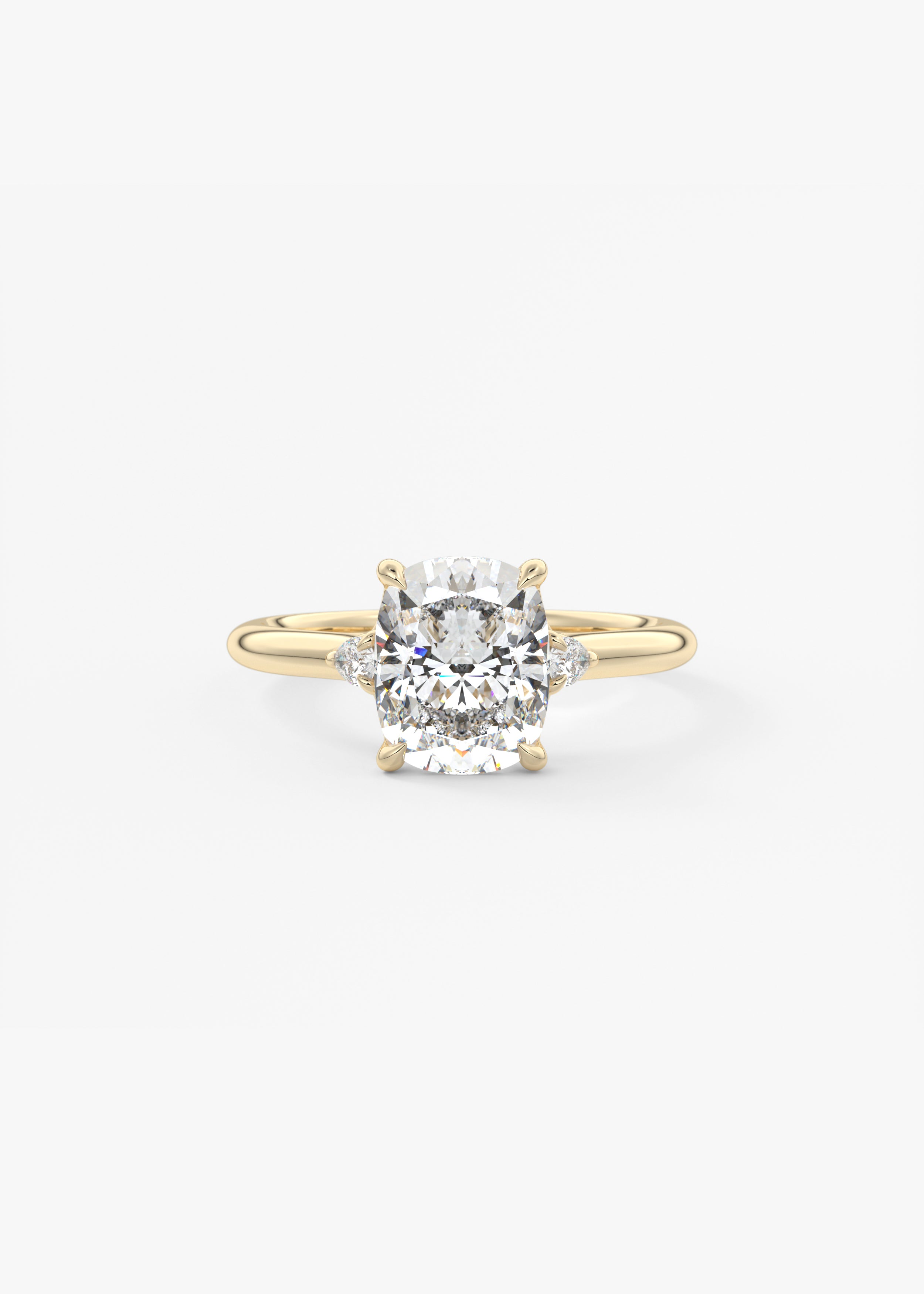 The Arbor Three Stone  engagement in YG metal featuring Cushion,Elongated Cushion cut with Three Stone,Prong,Nature Inspired setting