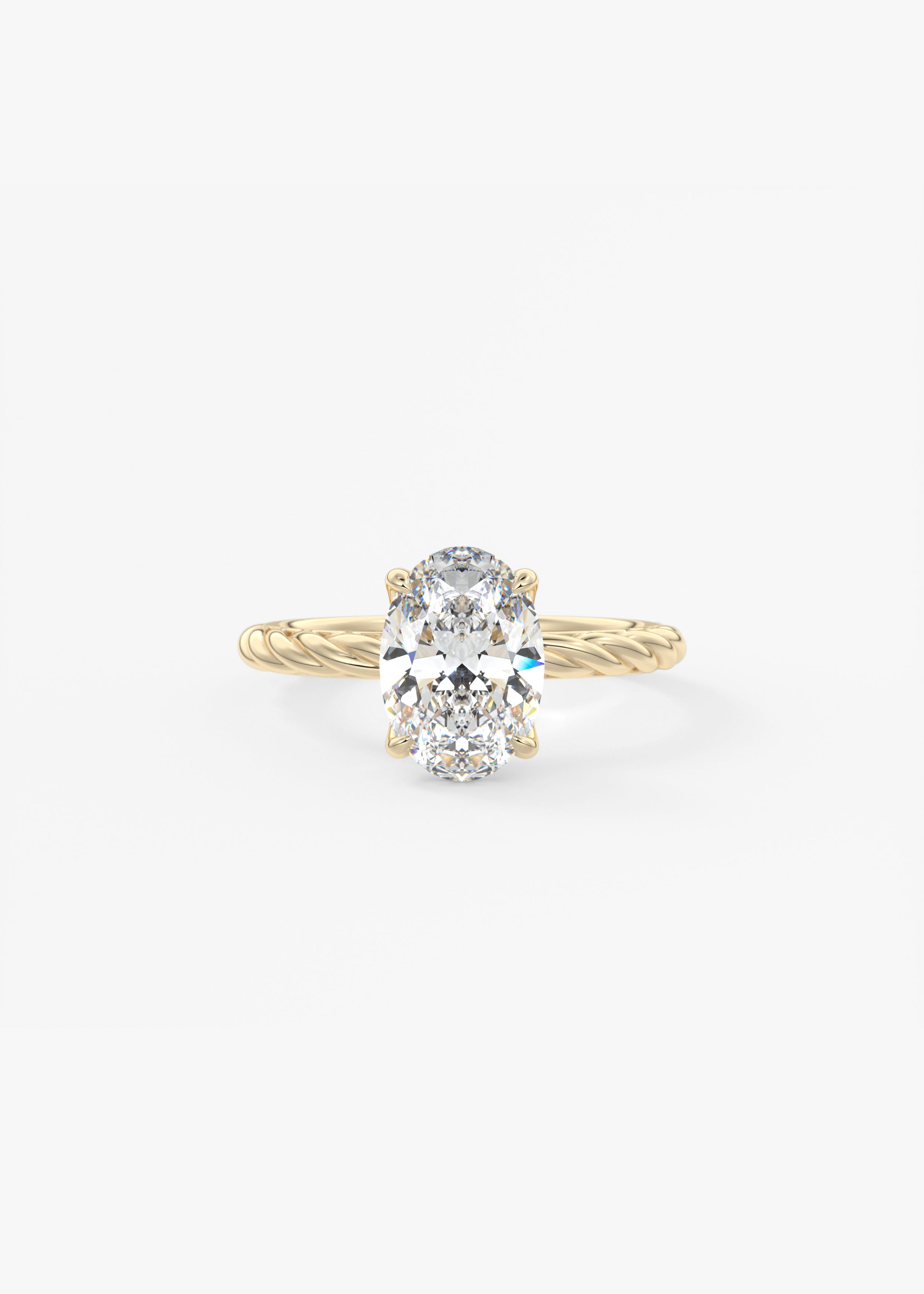 The Rapunzel  engagement in YG metal featuring Oval cut with Solitaire,Prong,Diamond Details,Hidden Halo,Nature Inspired setting