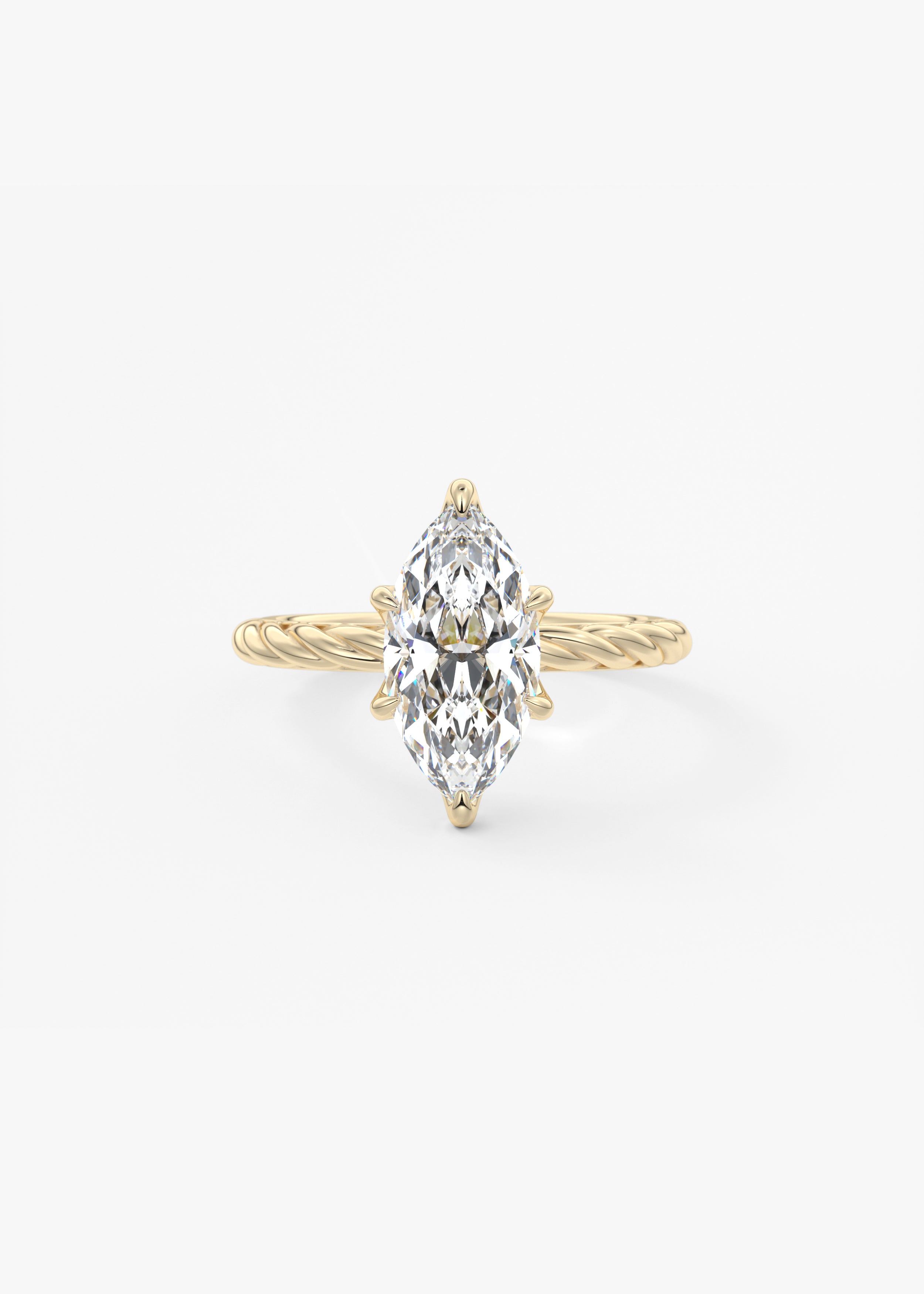 The Rapunzel  engagement in YG metal featuring Marquise cut with Solitaire,Prong,Diamond Details,Hidden Halo,Nature Inspired setting