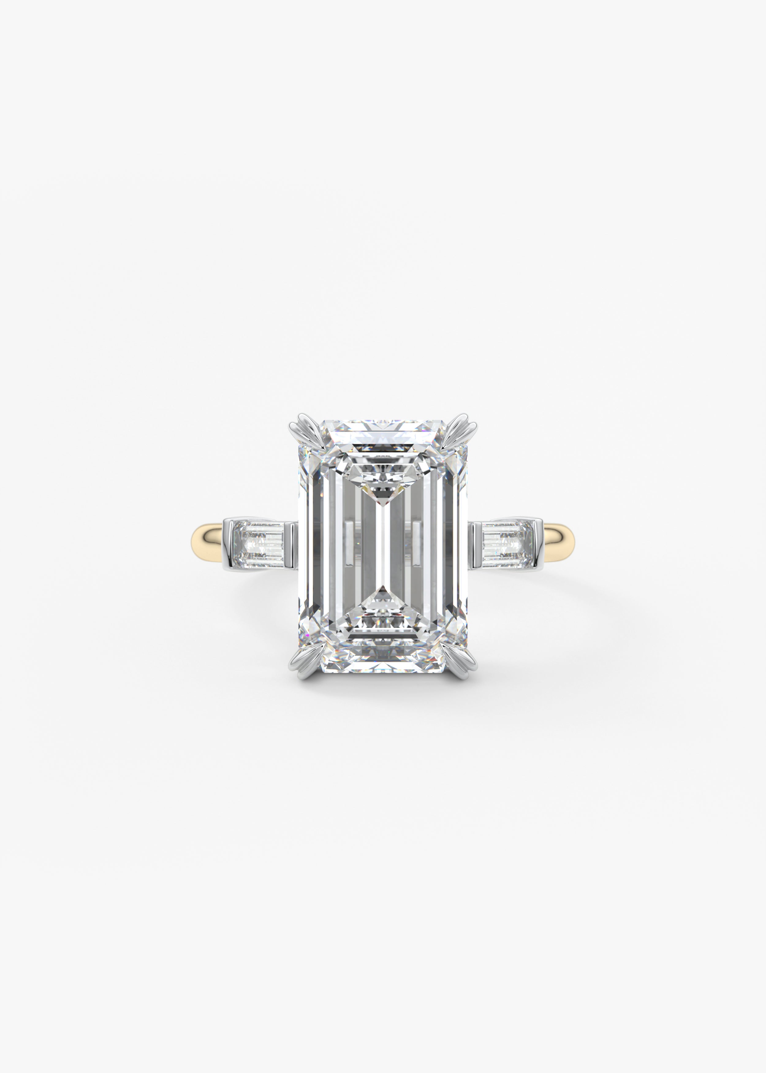 The Margot  engagement in YG metal featuring Emerald cut with Prong,Three Stone,Two Tone setting