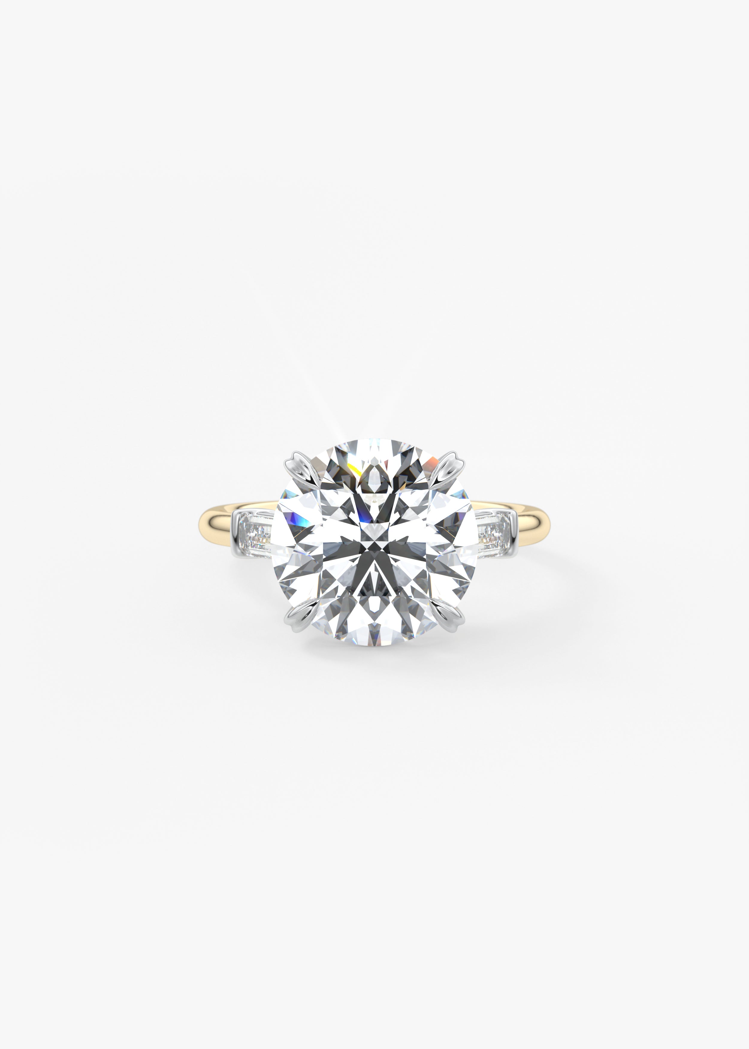 The Margot engagement in YG metal featuring Round,Old European cut with Prong,Three Stone,Two Tone setting