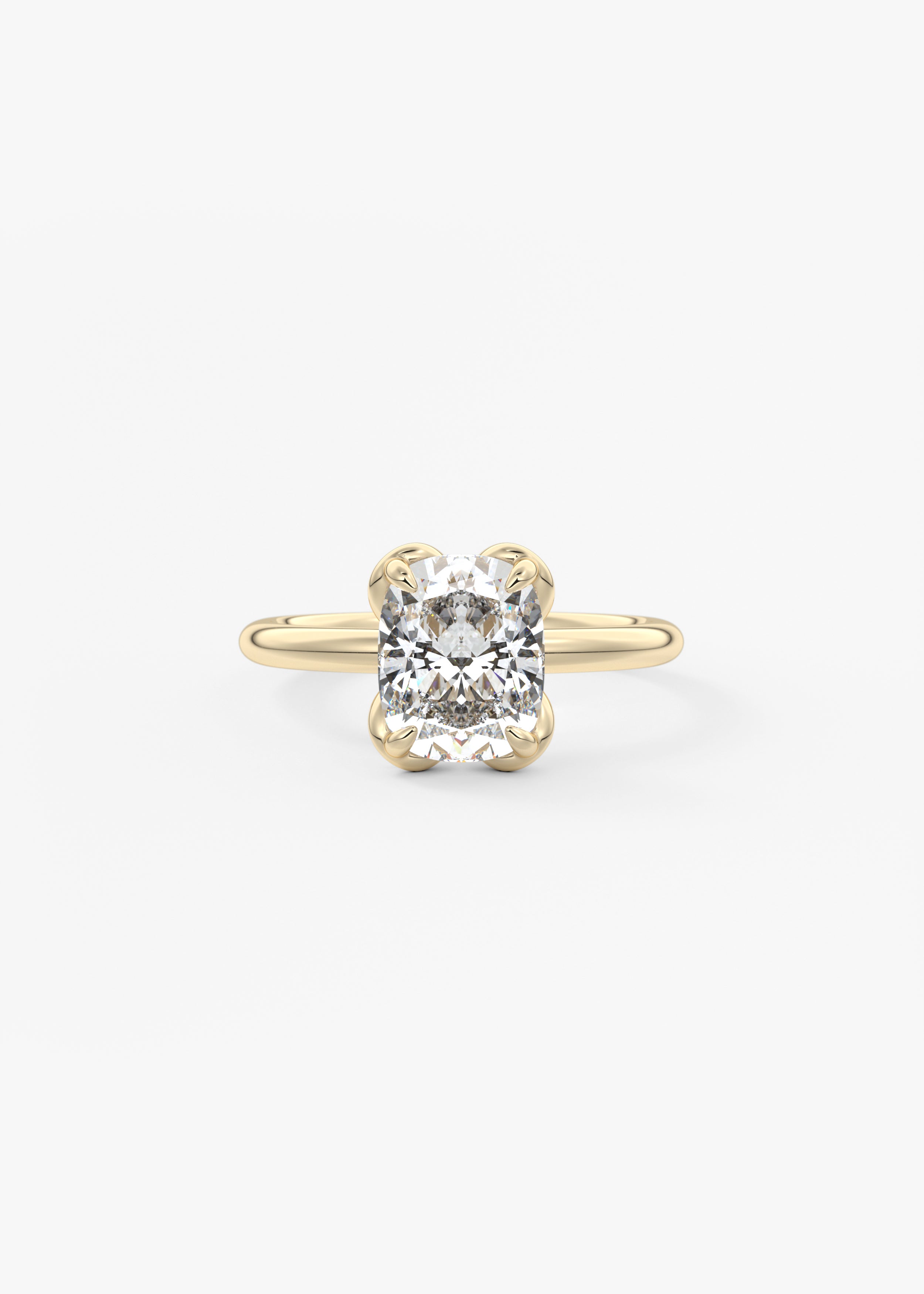 The Buttercup engagement in YG metal featuring Cushion,Old Mine,Elongated Cushion cut with Prong setting