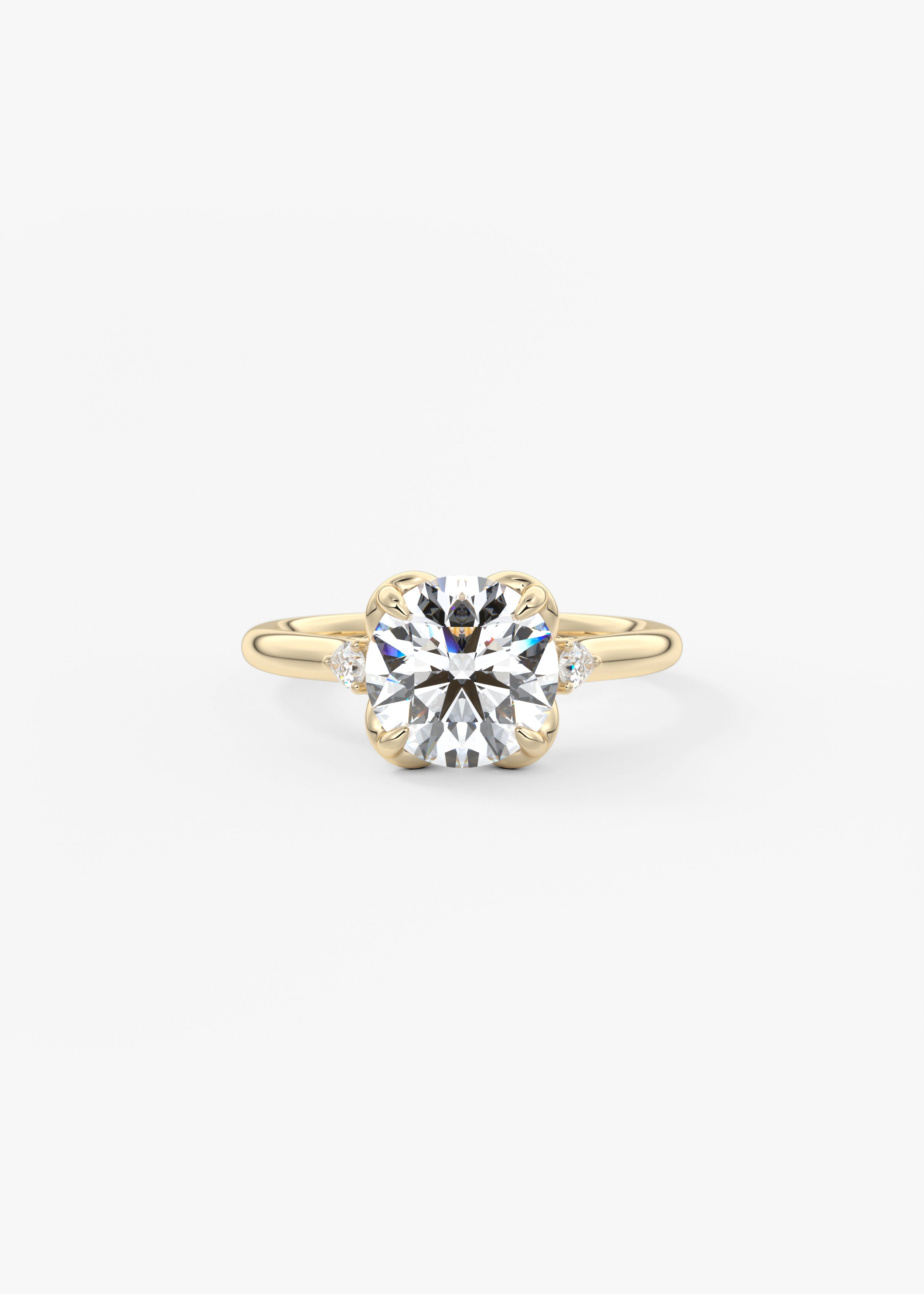 The Buttercup Bouquet engagement in YG metal featuring Round,Old European cut with Prong,Three Stone setting