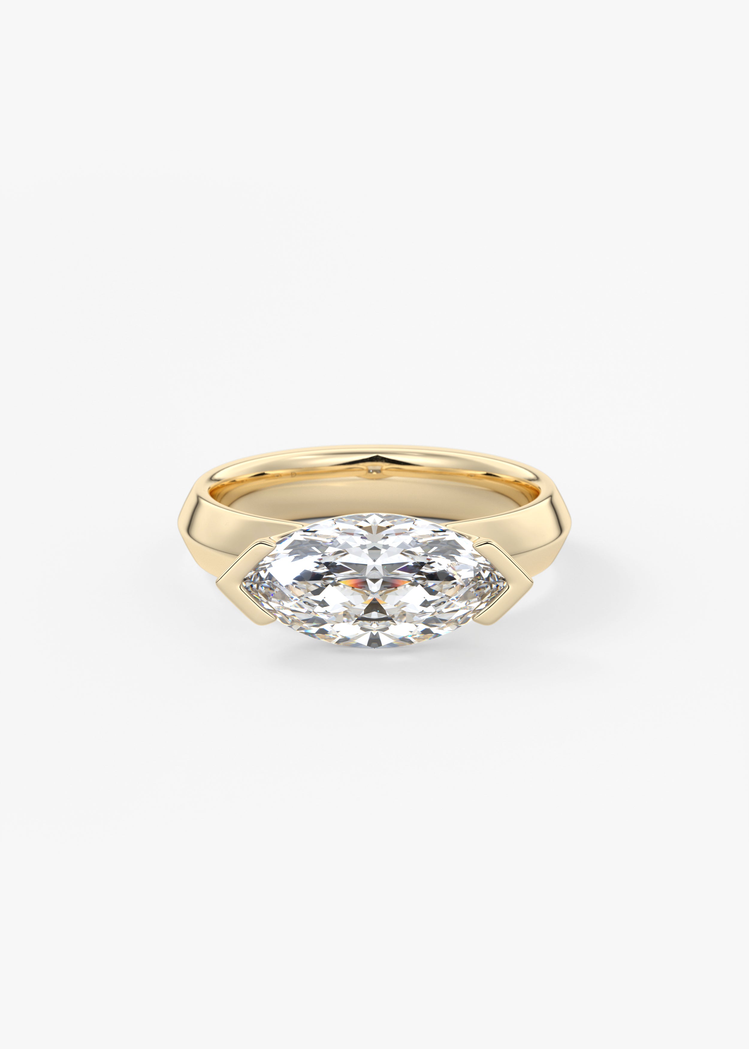 The Plutch XL engagement in YG metal featuring Marquise cut with Solitaire,Half Bezel,East West setting