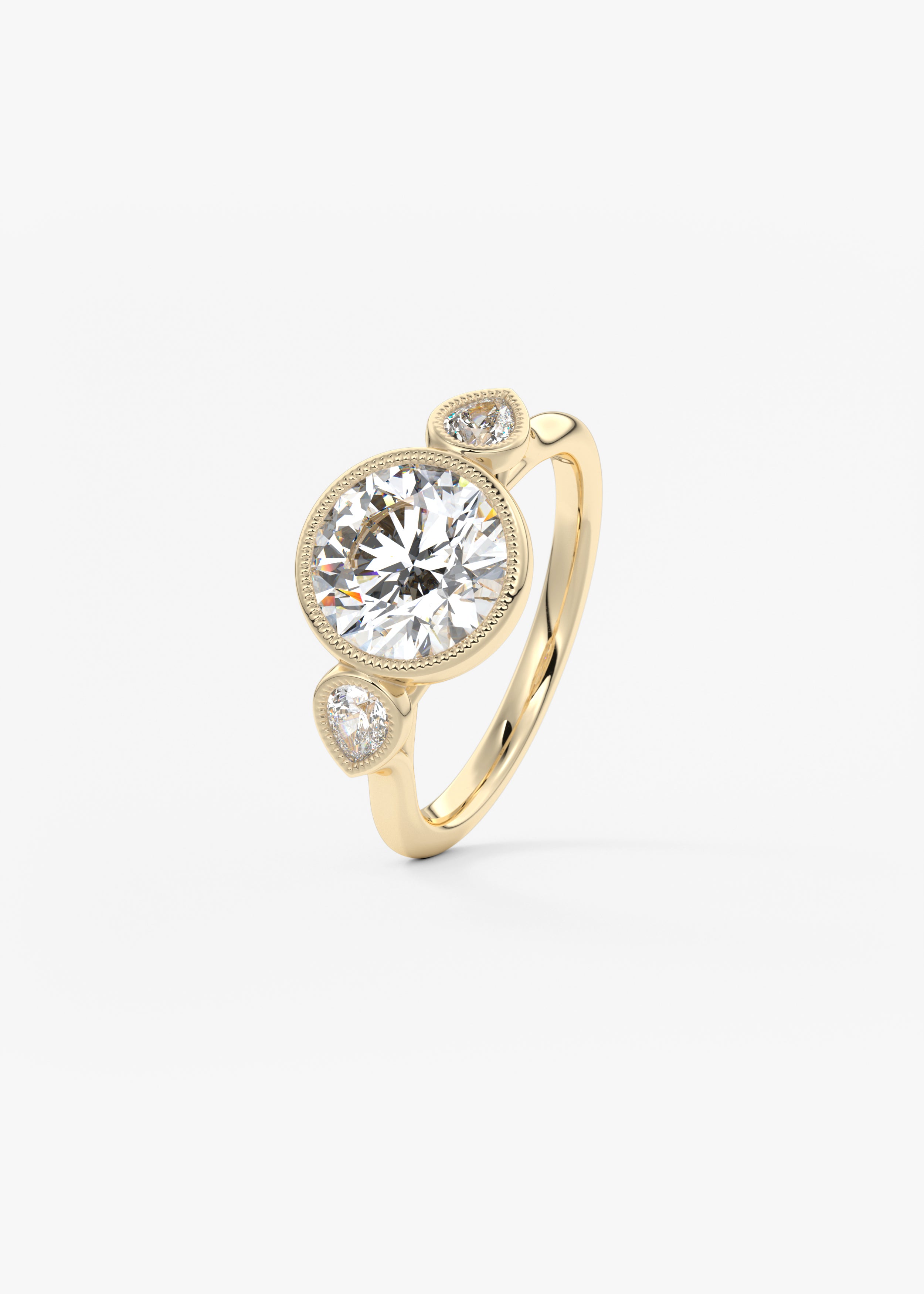 The Millie Three Stone engagement hover view