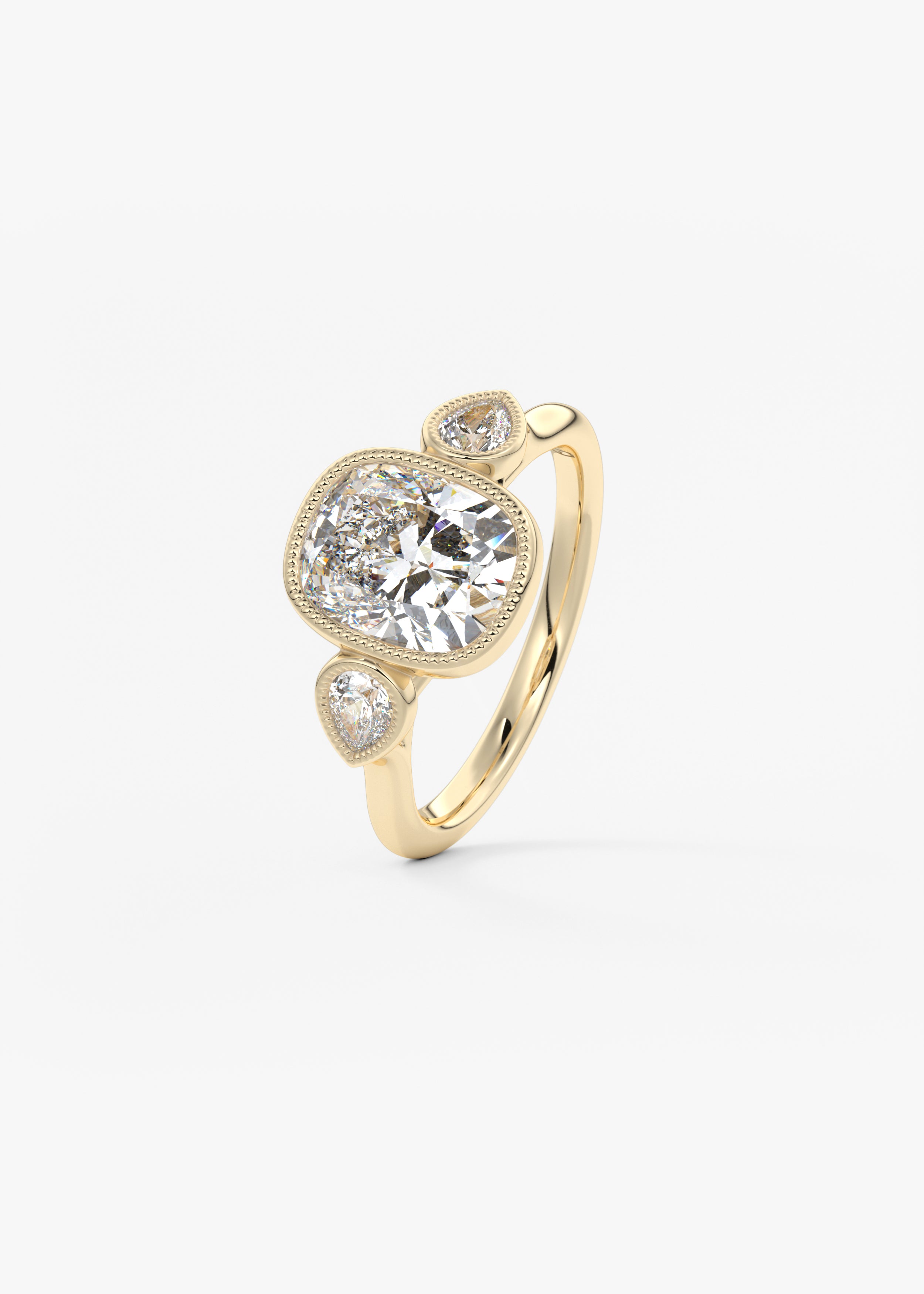 The Millie Three Stone engagement hover view