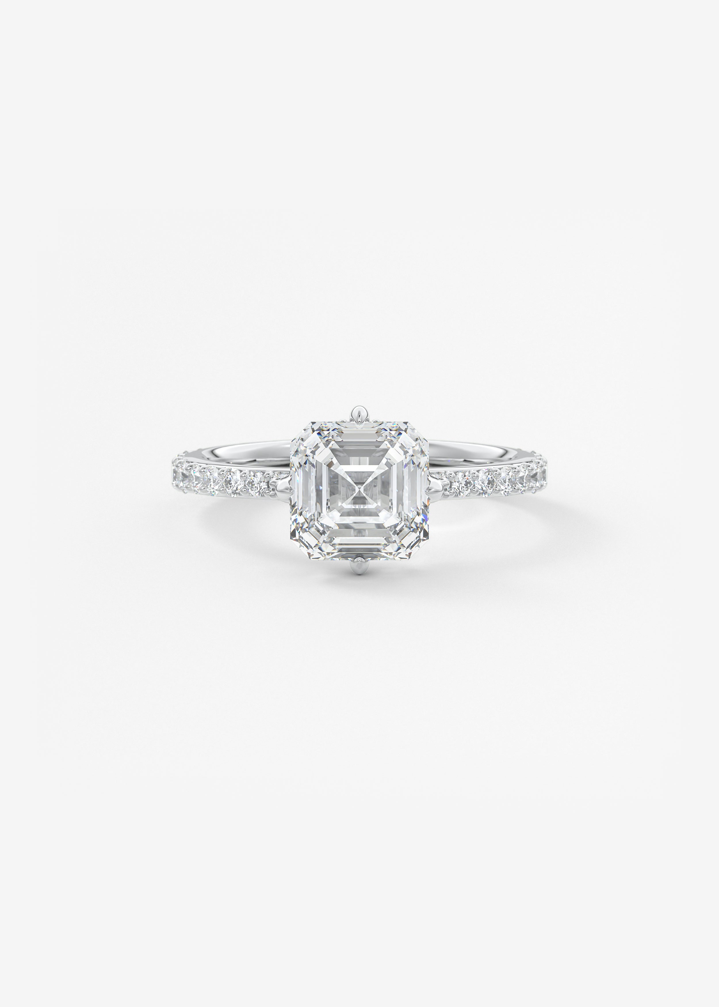 The Plunge Compass Pavé  engagement in WG metal featuring Asscher cut with Solitaire,Prong,Pave setting