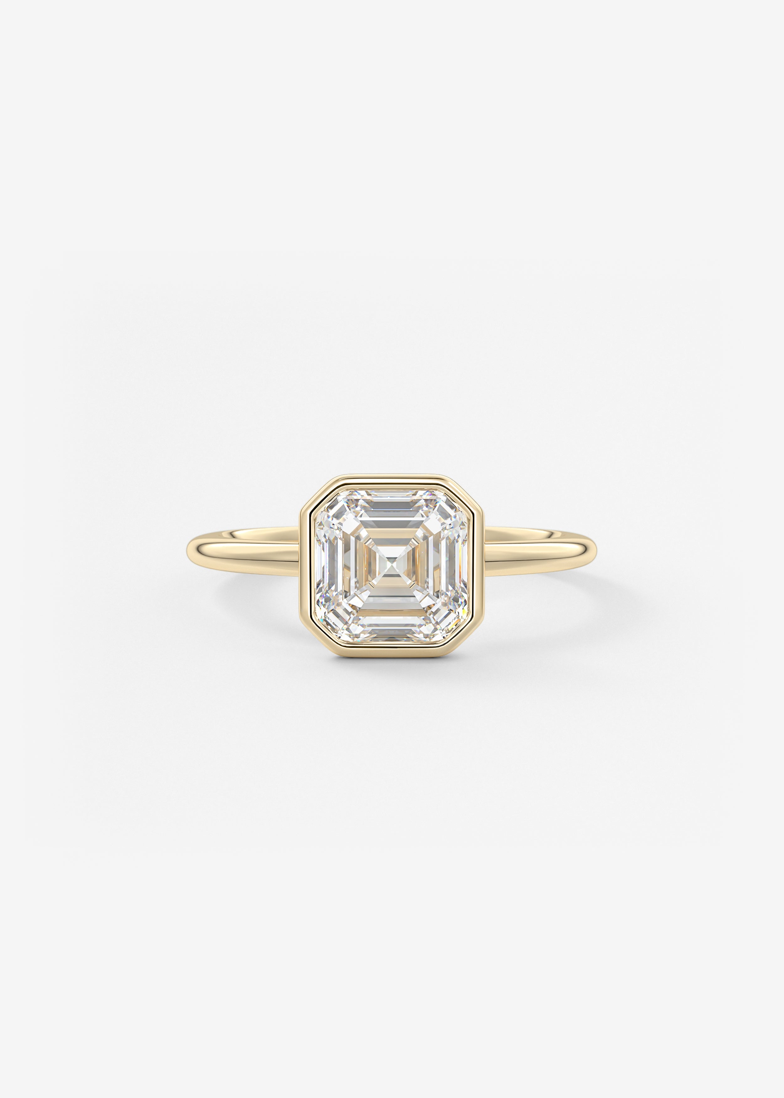 The Daily Bezel  engagement in YG metal featuring Asscher cut with Solitaire,Bezel setting