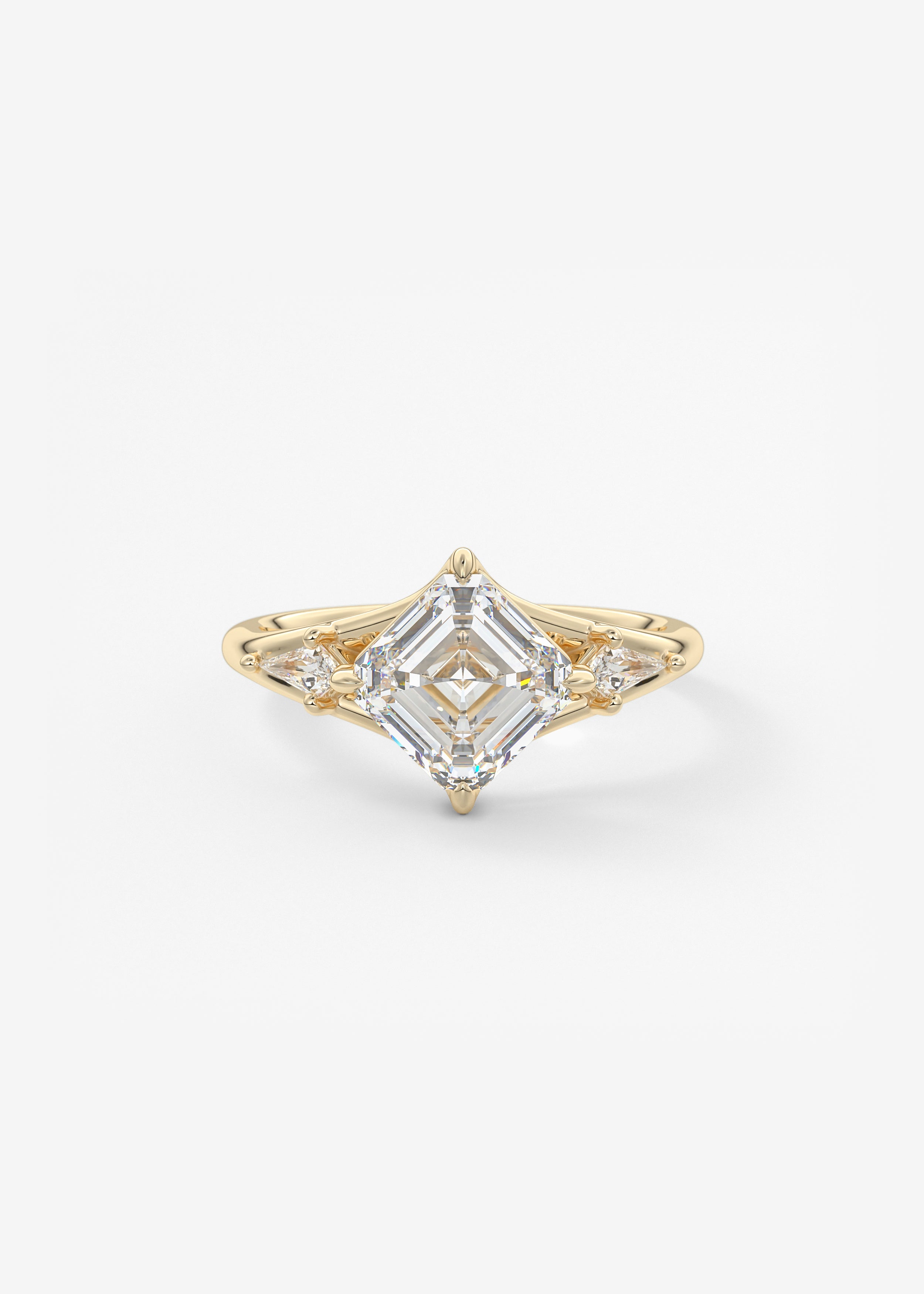 The 幸运飞行168(官方开奖)体彩网|168开奖 Symphony engagement in YG metal featuring Asscher cut with Three_Stone,Prong,Split_Shank setting